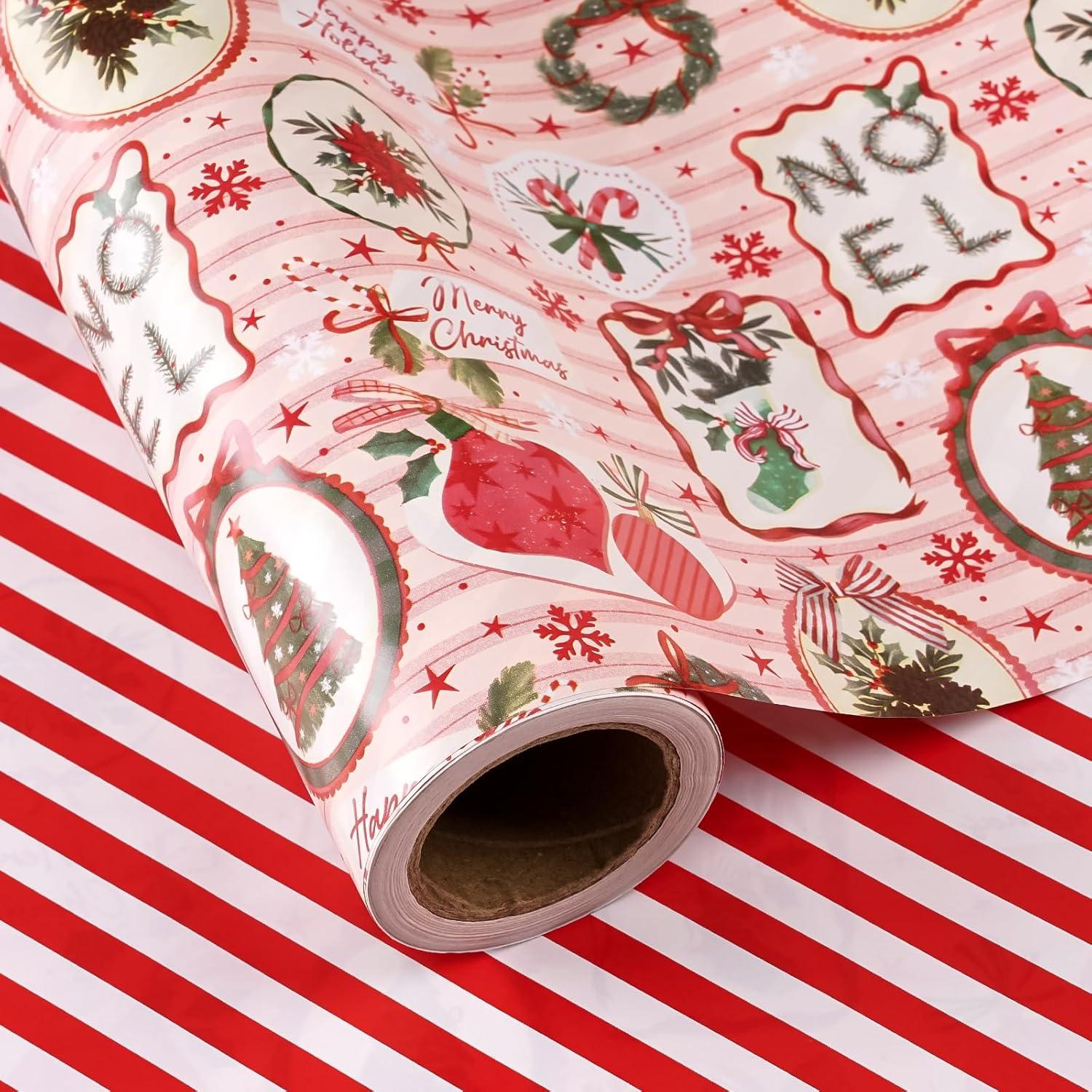 Papel de Regalo Navideño Reversible WRAPAHOLIC 43.18 cm x 10 m
