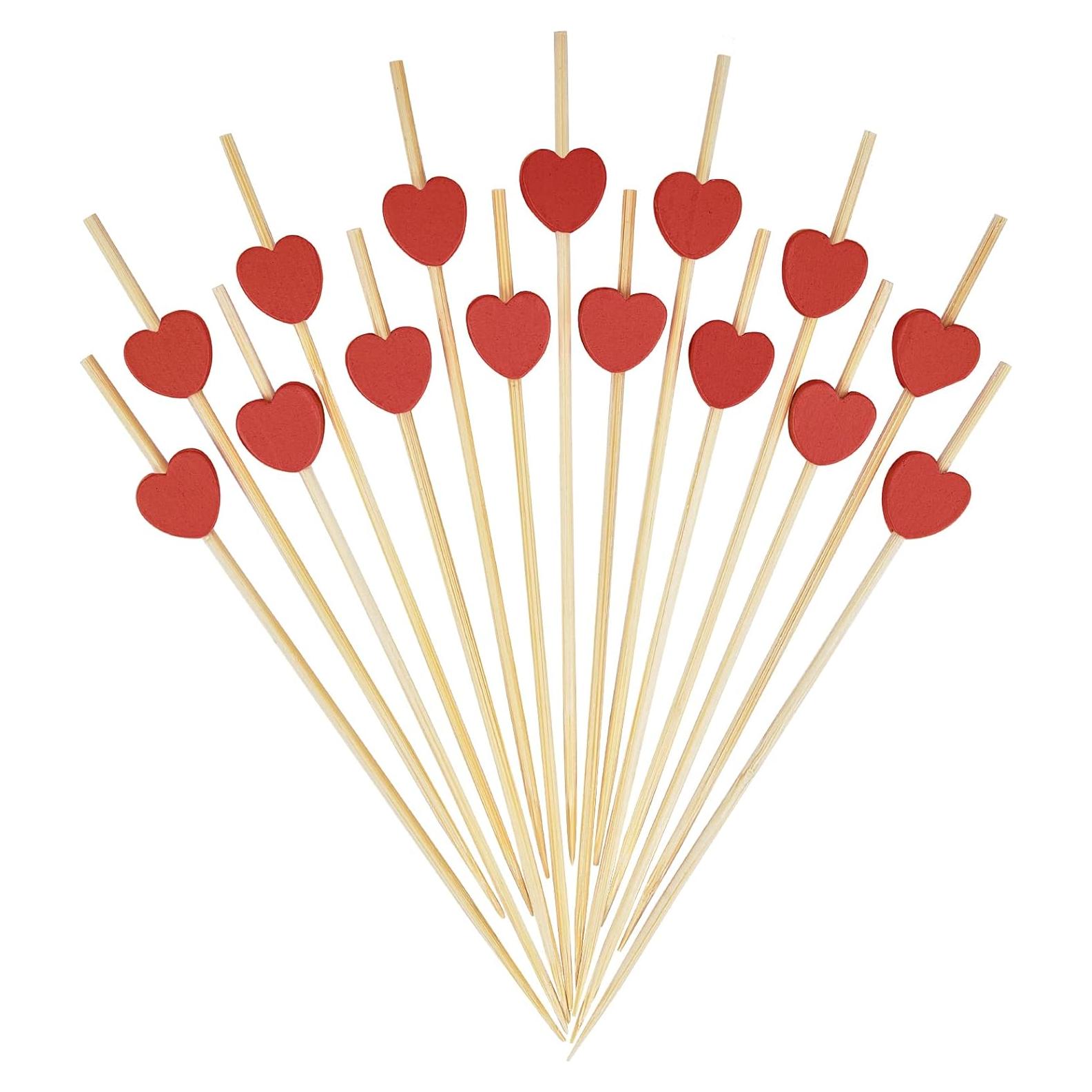 Palillos de Cóctel de Bambú Minisland Corazón Rojo 100 Unidades