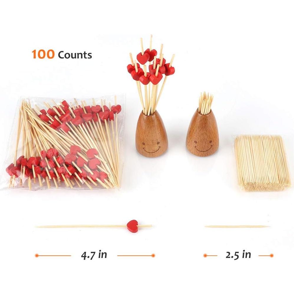 Palillos de Cóctel de Bambú Minisland Corazón Rojo 100 Unidades