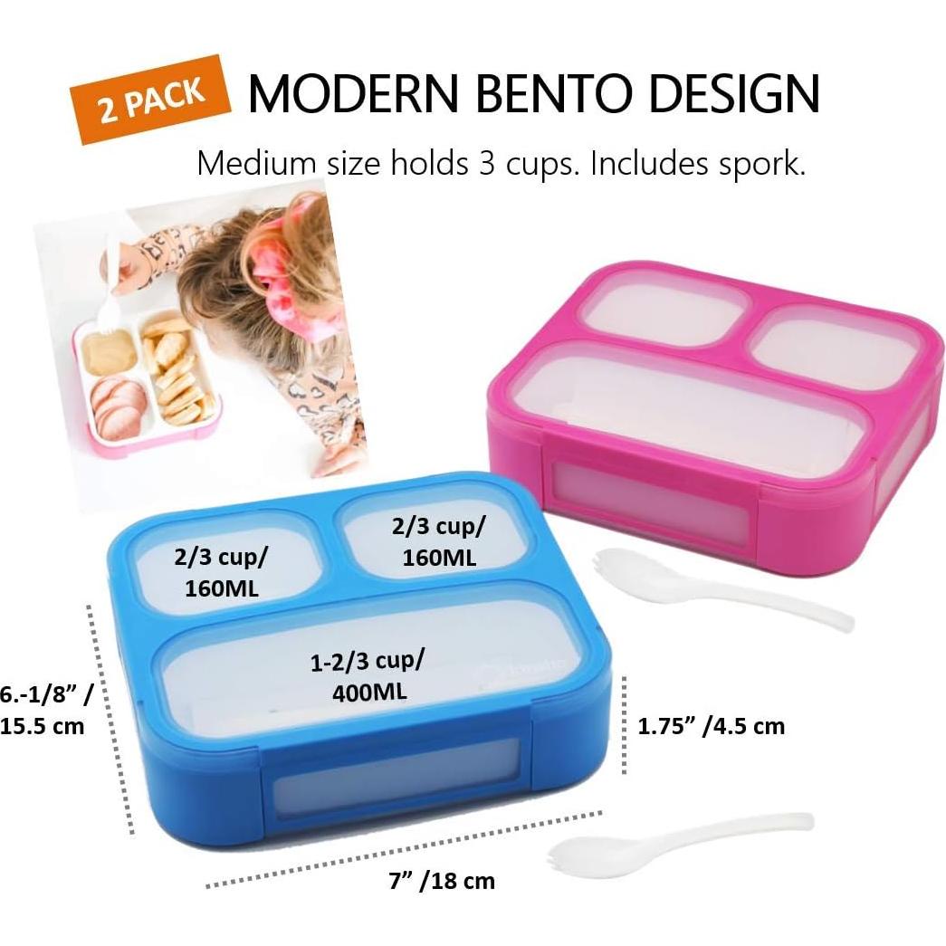 Caja Bento Mediana Kinsho 3 Compartimentos Azul y Rosa 720ml