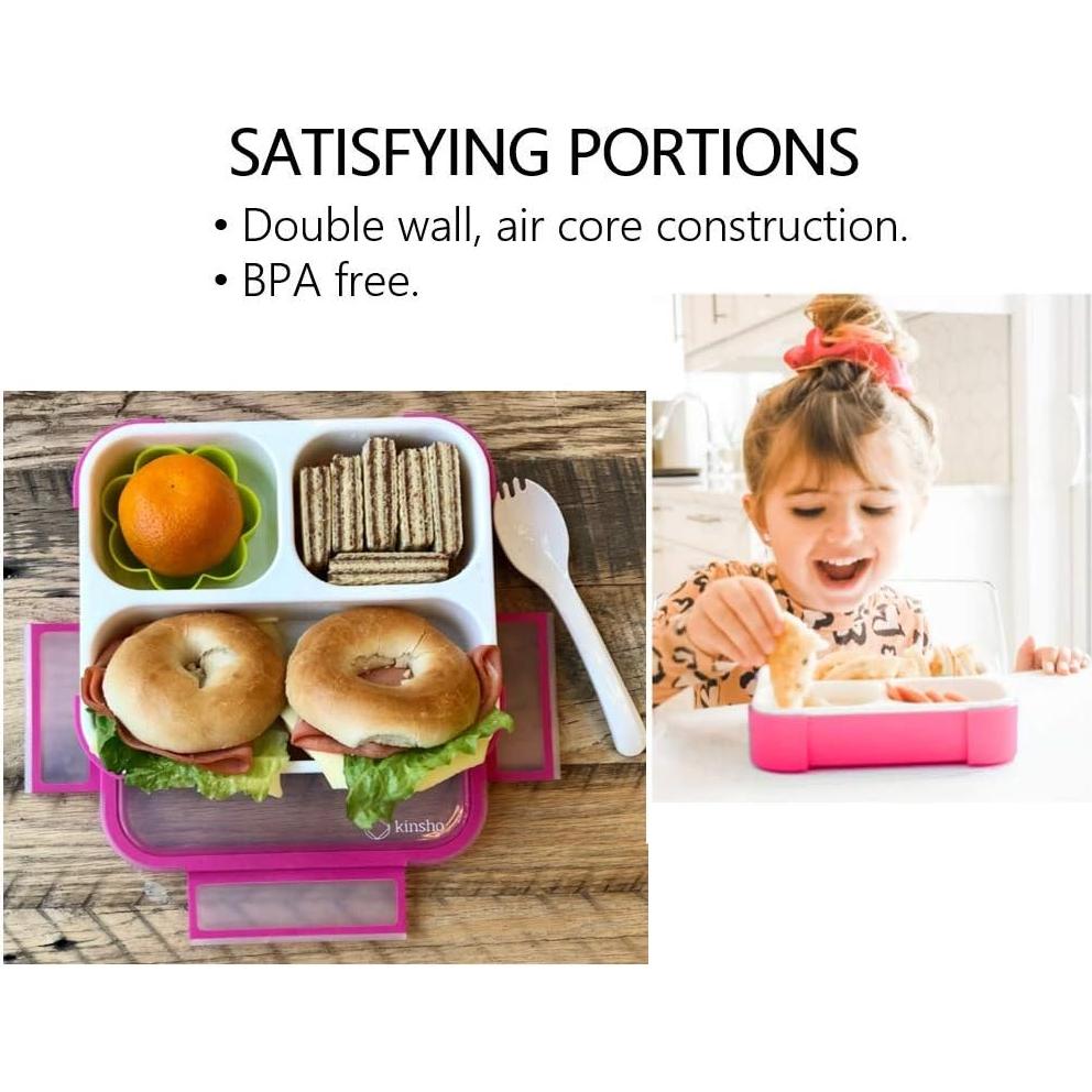 Caja Bento Mediana Kinsho 3 Compartimentos Azul y Rosa 720ml