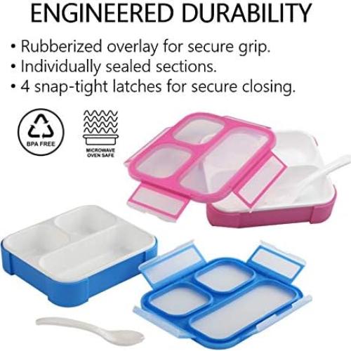 Caja Bento Mediana Kinsho 3 Compartimentos Azul y Rosa 720ml
