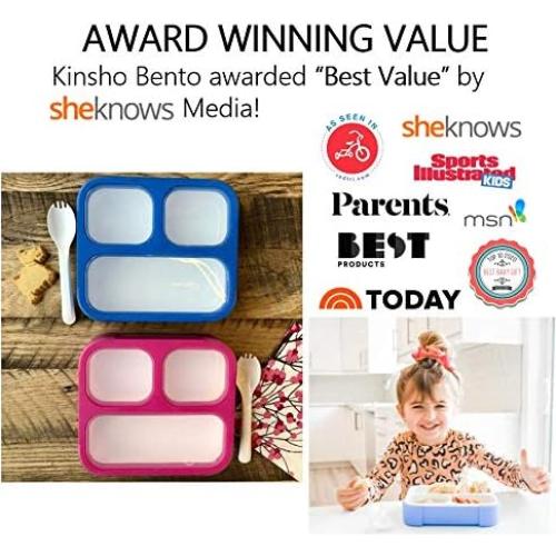 Caja Bento Mediana Kinsho 3 Compartimentos Azul y Rosa 720ml