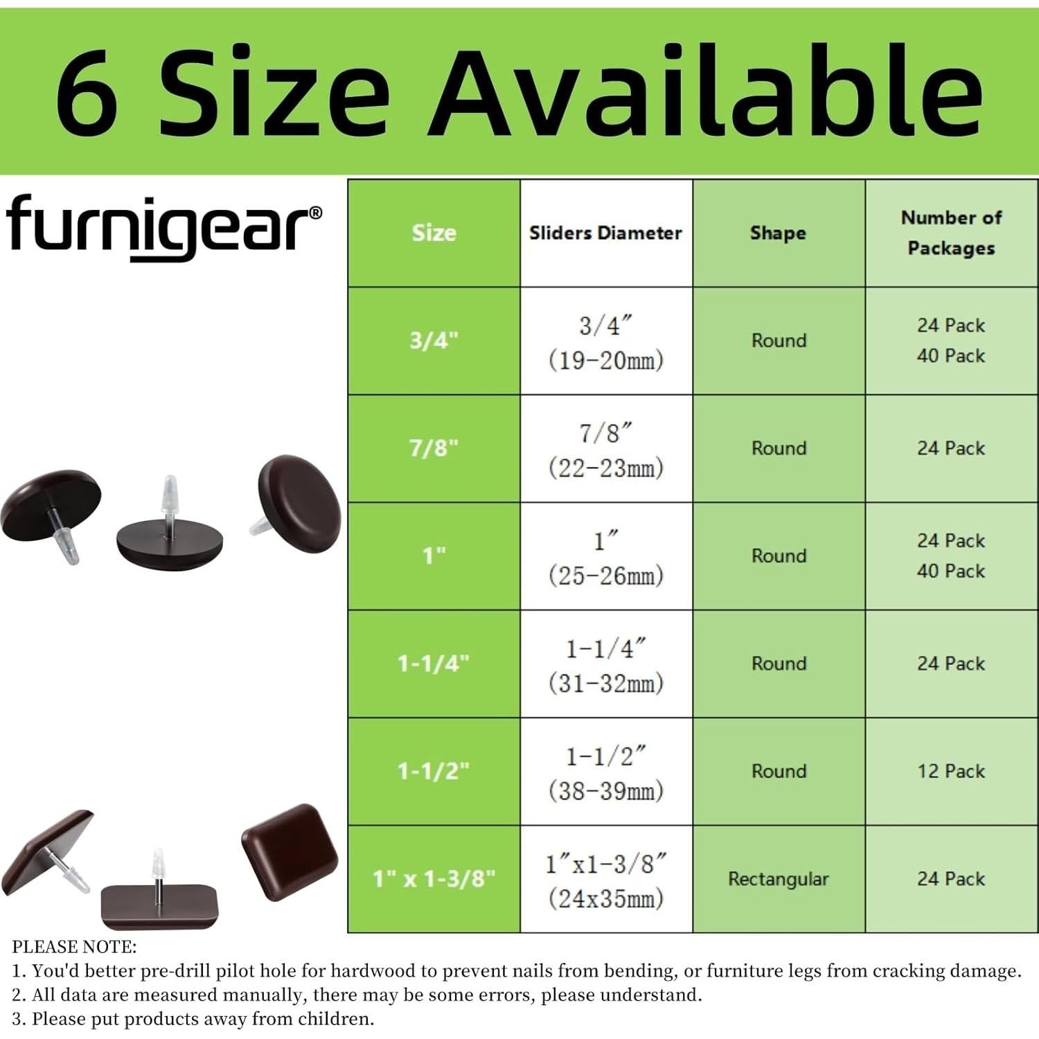 Deslizadores de Muebles Furnigear PTFE 3.81 cm 12 Pack