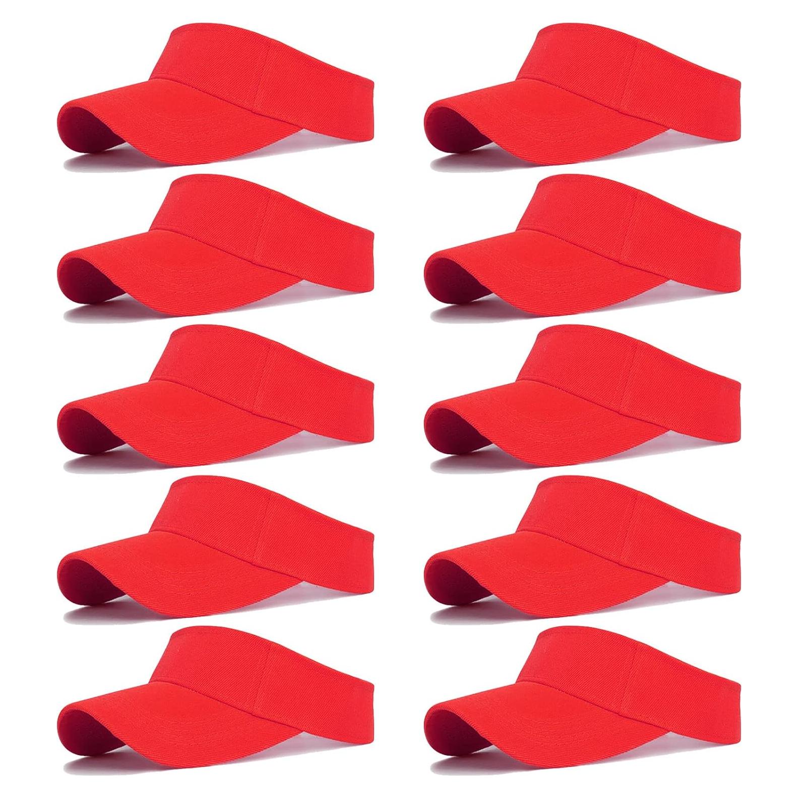 10 Gorras Visera Ajustables UV para Niños 6-12 Años - Rojo