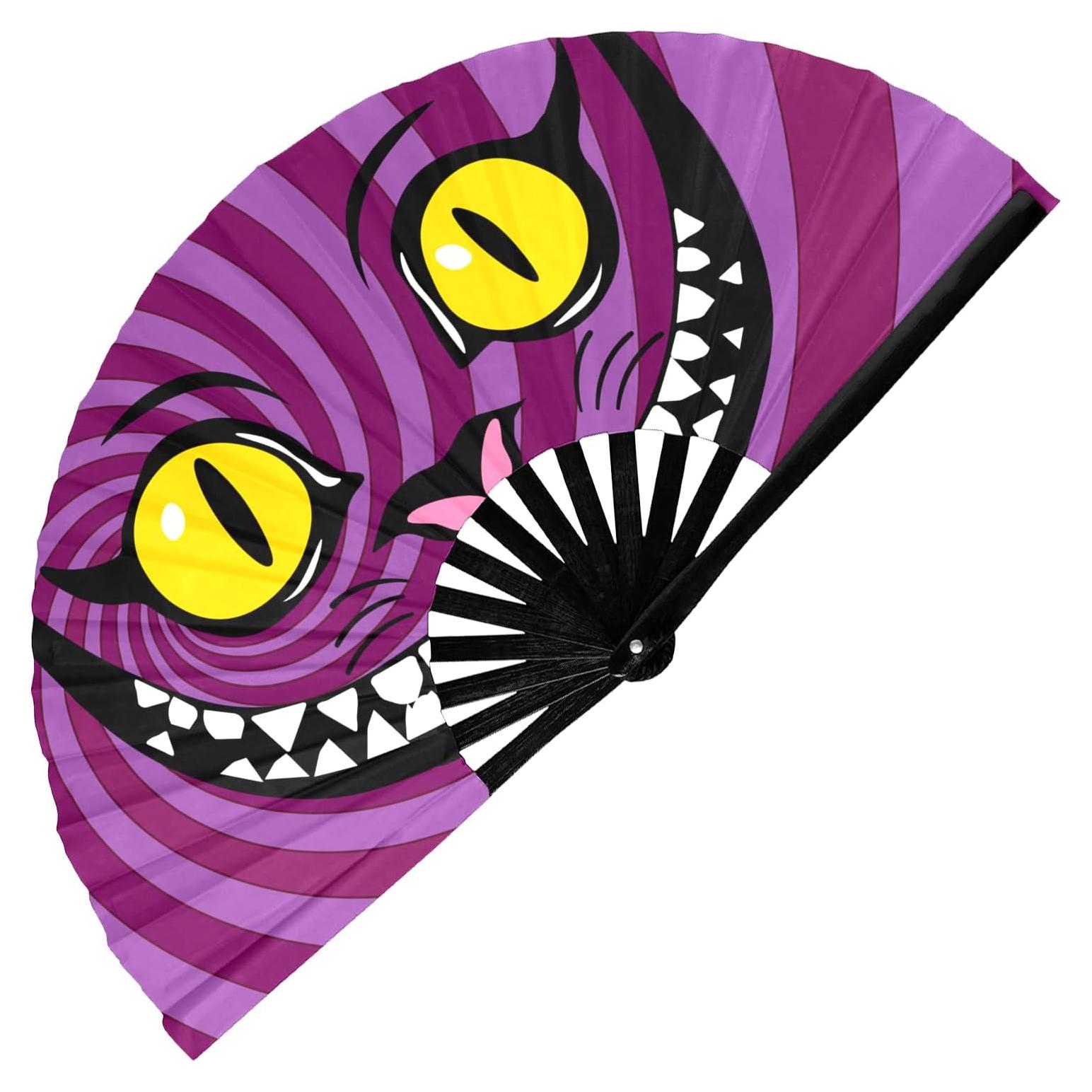 Abanico de Mano GloFX Gato de Cheshire 25x13 cm Rave