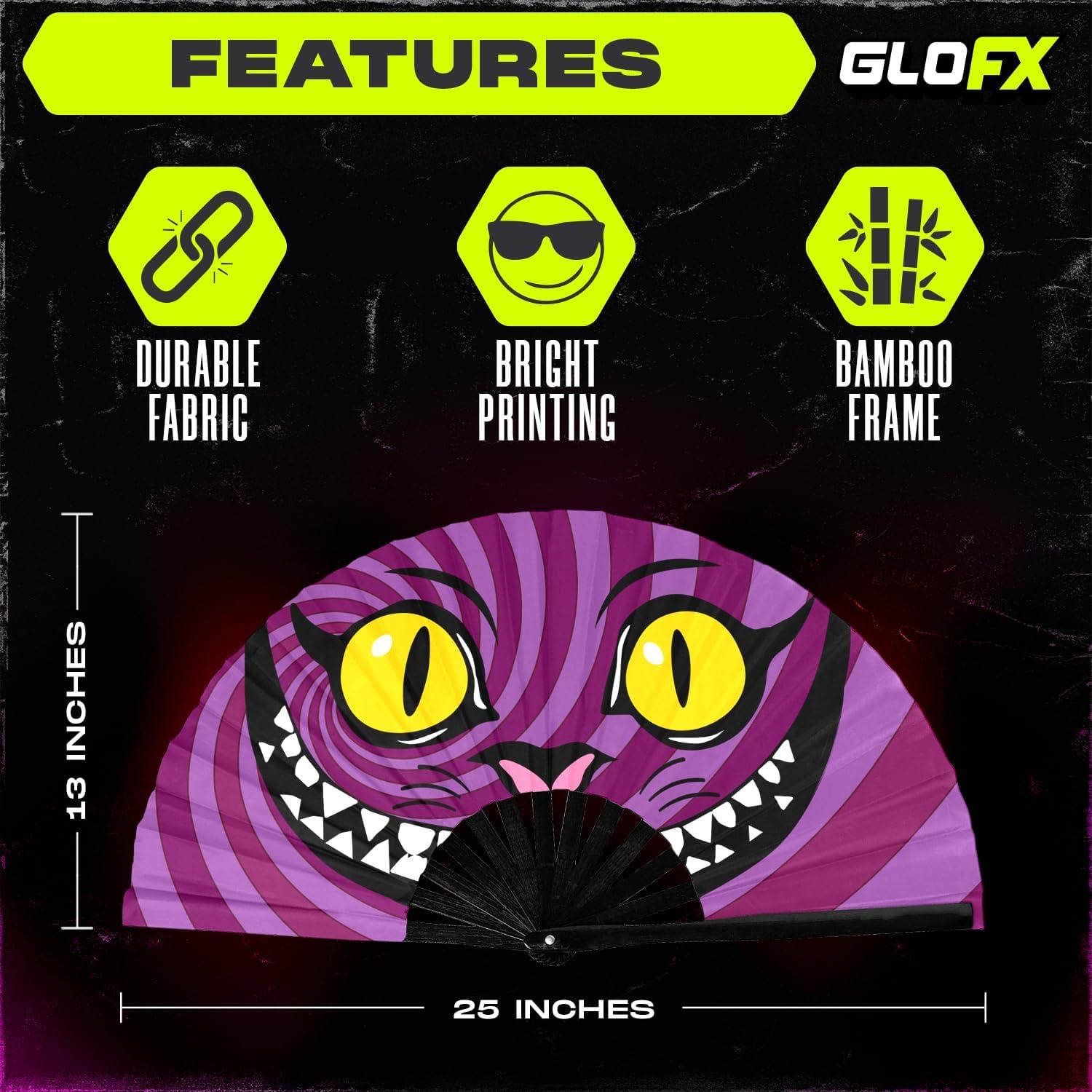 Abanico de Mano GloFX Gato de Cheshire 25x13 cm Rave