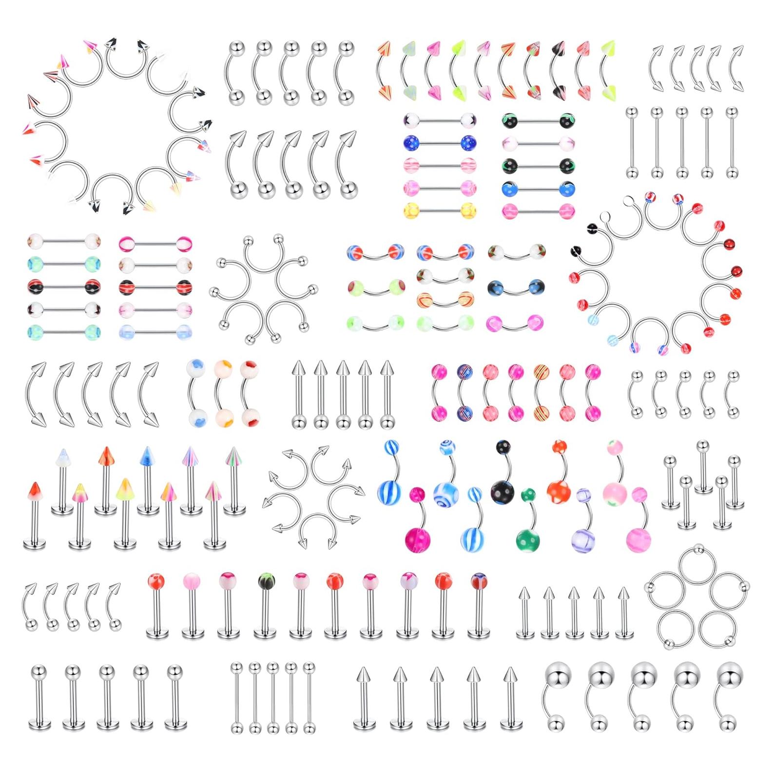 Juego de Joyería de Piercing Corporal Ubjuliwa 185 Piezas 14g-18g