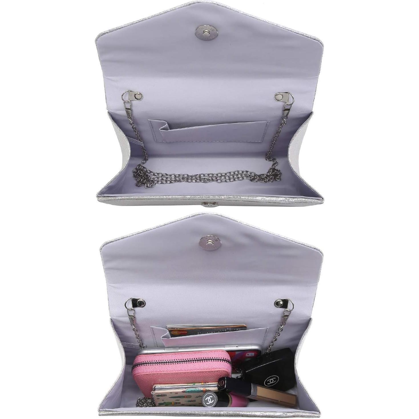 Bolso de Noche Dasein para Mujeres Plateado 21.6x12.7cm