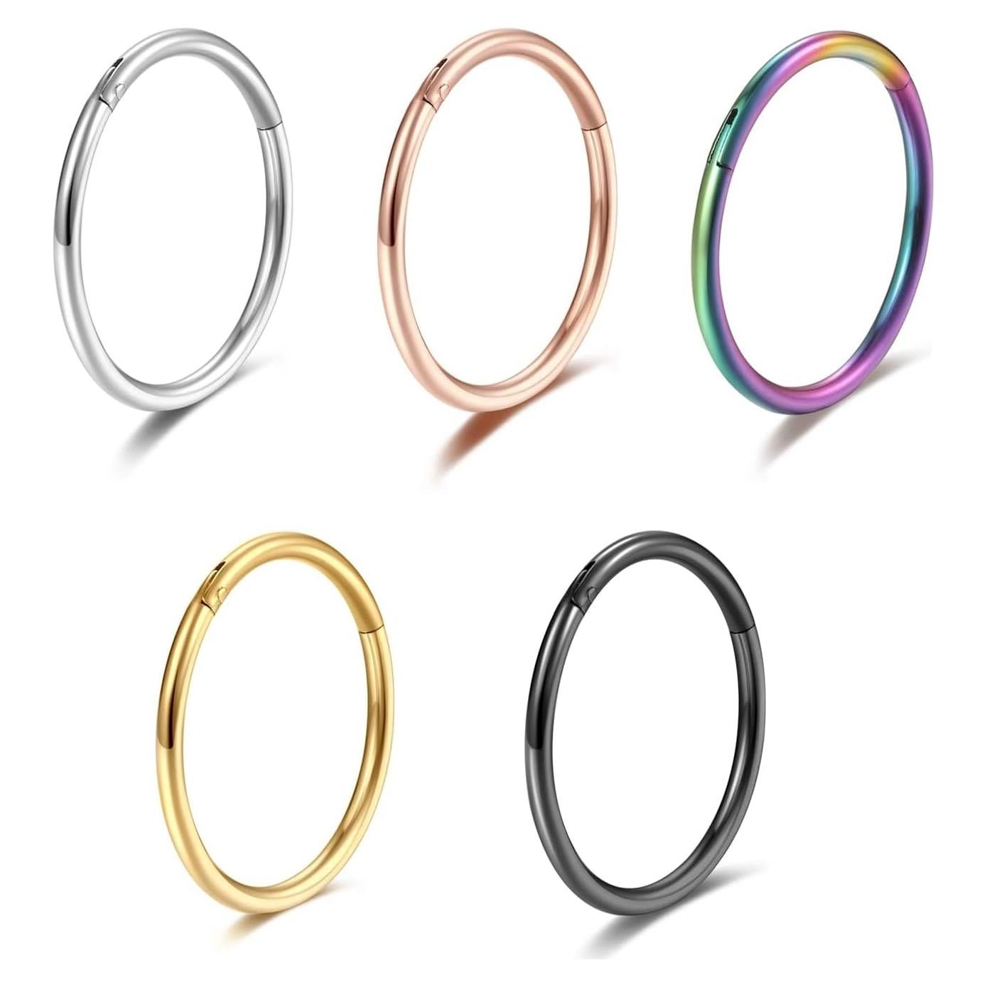 Set de 5 Aros Nasales Lantine Acero Quirúrgico 16G 6mm