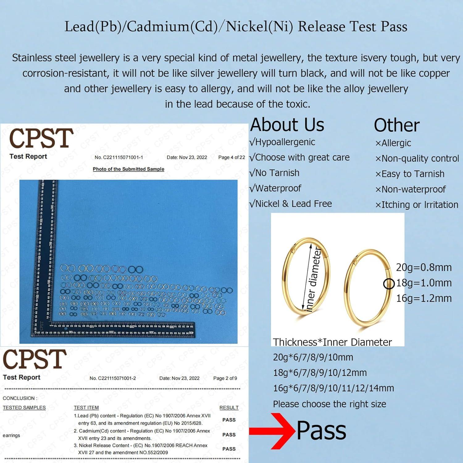 Set de 5 Aros Nasales Lantine Acero Quirúrgico 16G 6mm