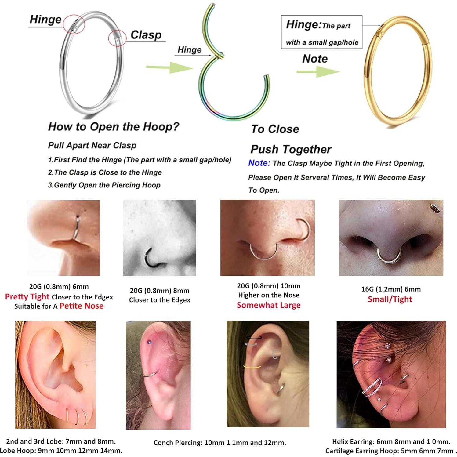 Set de 5 Aros Nasales Lantine Acero Quirúrgico 16G 6mm