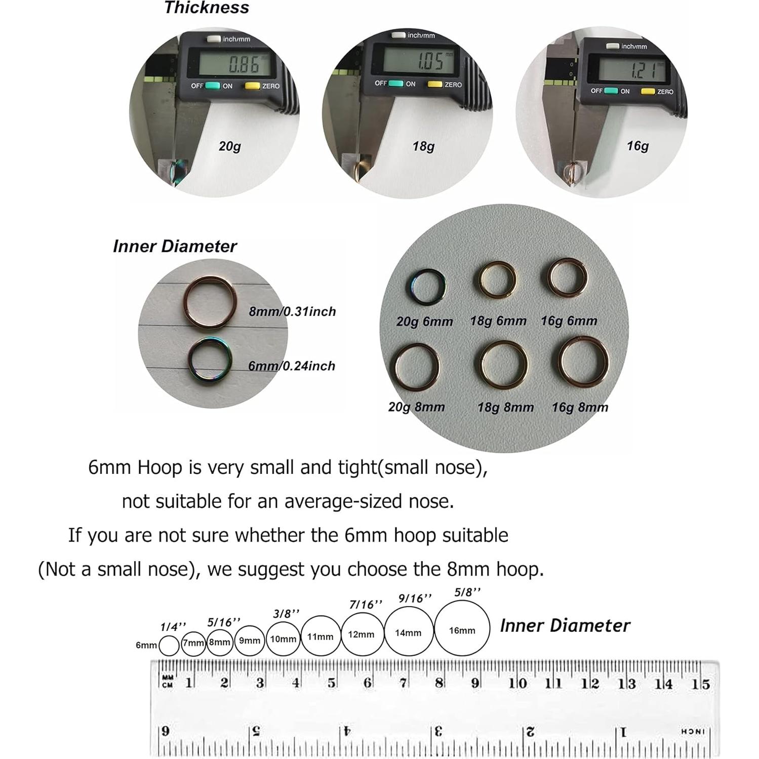 Set de 5 Aros Nasales Lantine Acero Quirúrgico 16G 6mm