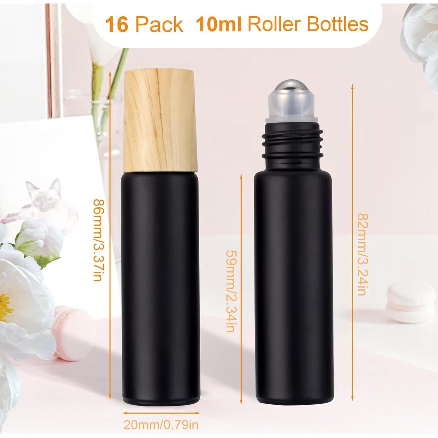 Botellas de Rodillo de Vidrio Ellbest 10ml 16 Piezas Negro