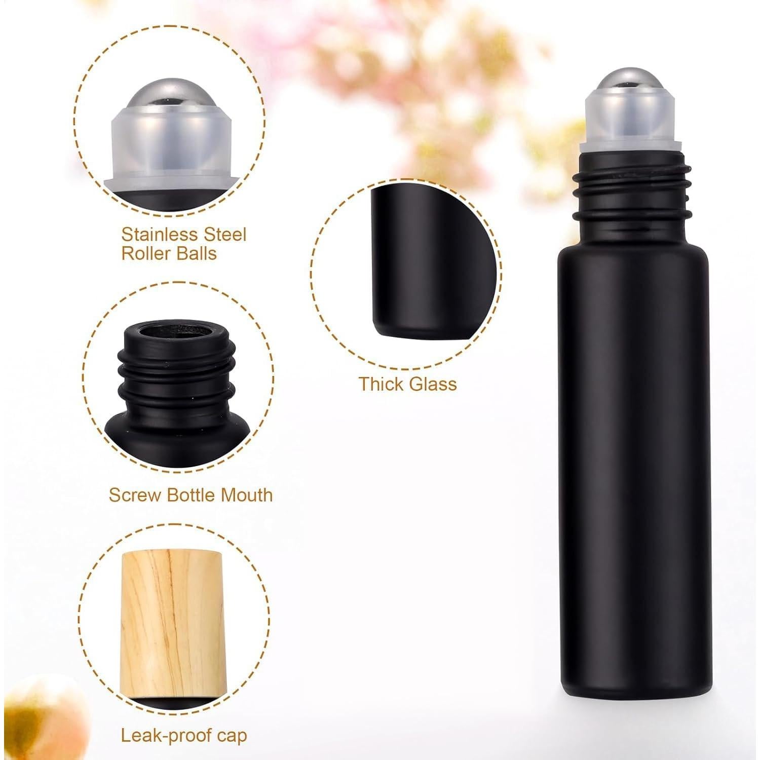 Botellas de Rodillo de Vidrio Ellbest 10ml 16 Piezas Negro