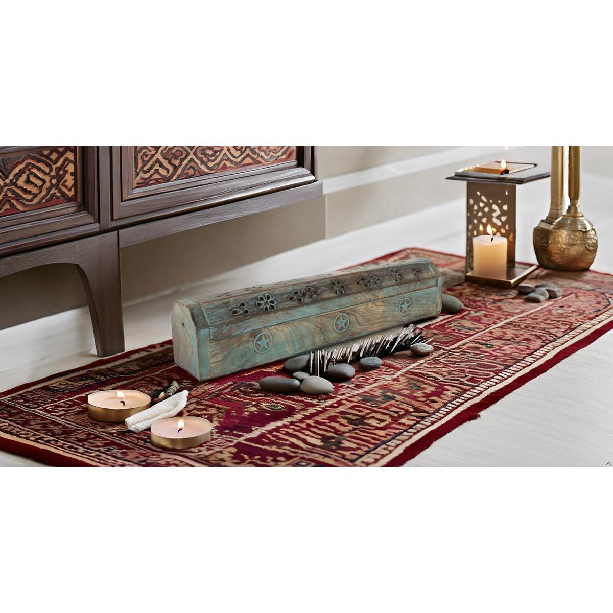 Soporte de Incienso de Madera de Mango Ecológico Azul 30.48 cm