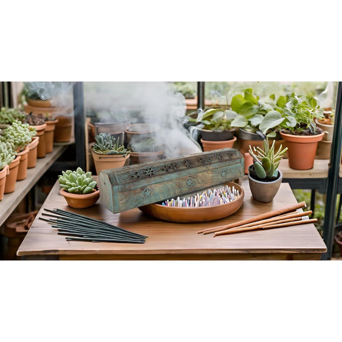 Soporte de Incienso de Madera de Mango Ecológico Azul 30.48 cm