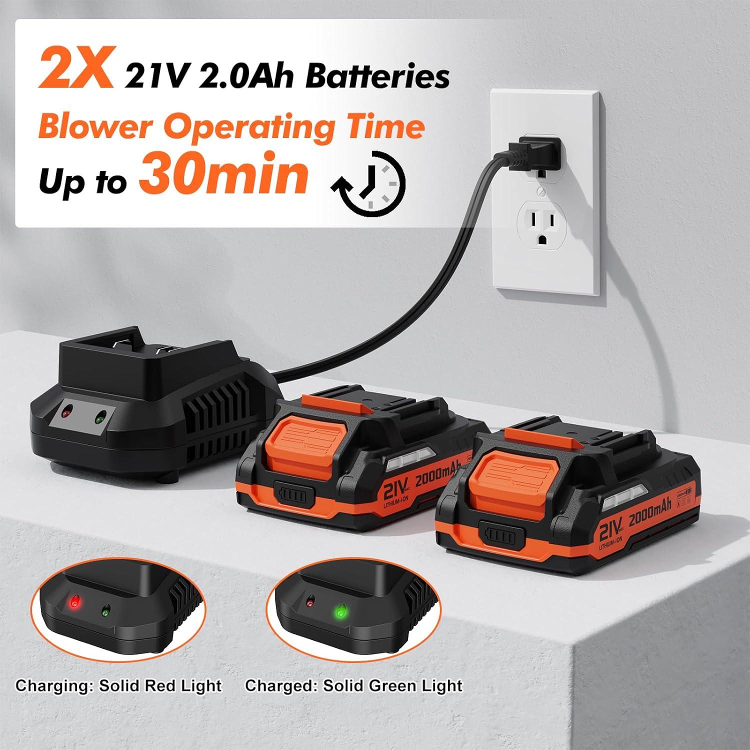 Soplador de Hojas Inalámbrico LAZYBOI 21V 2 Baterías 2.0Ah