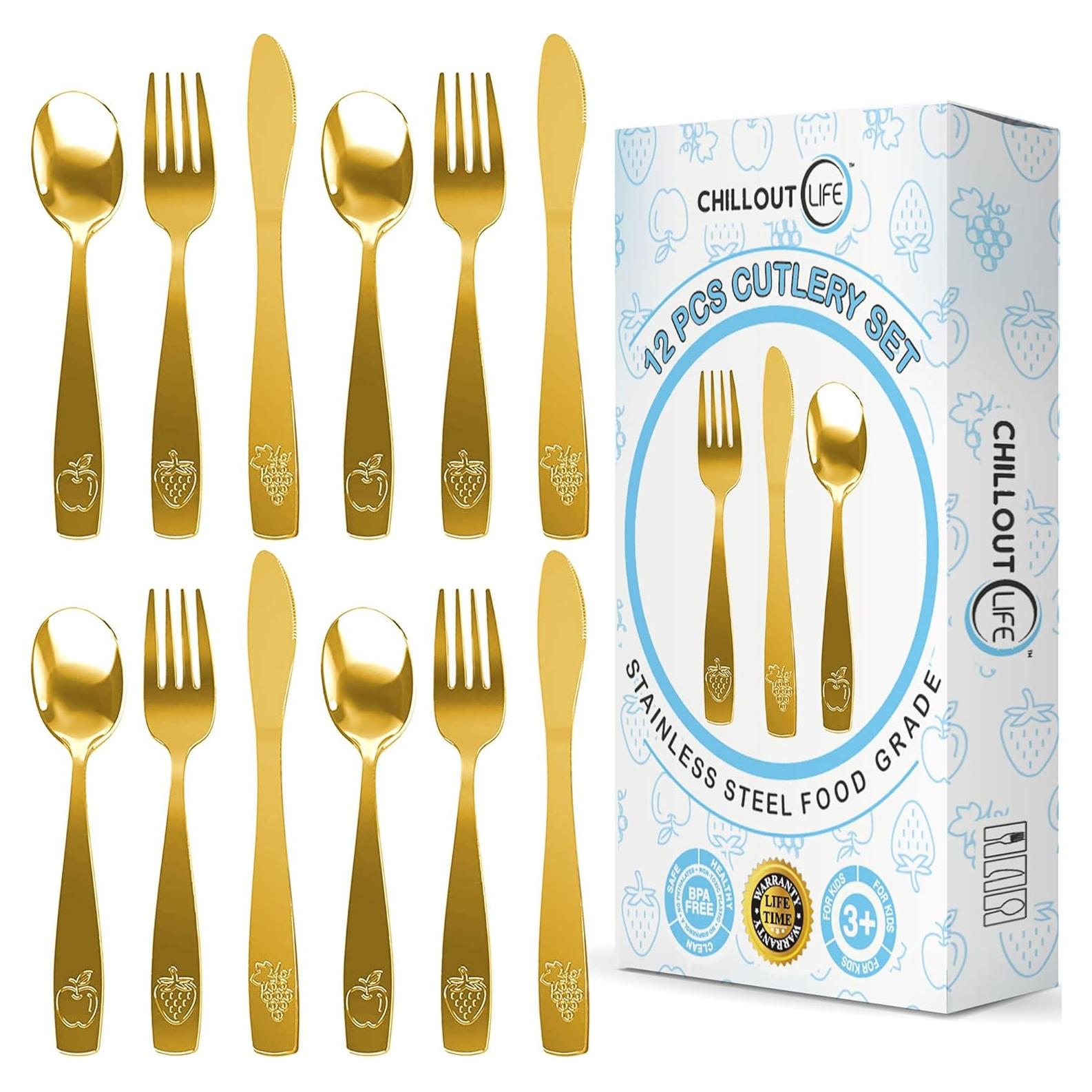 Set de Cubiertos para Niños CHILLOUT LIFE 12 Piezas Dorado