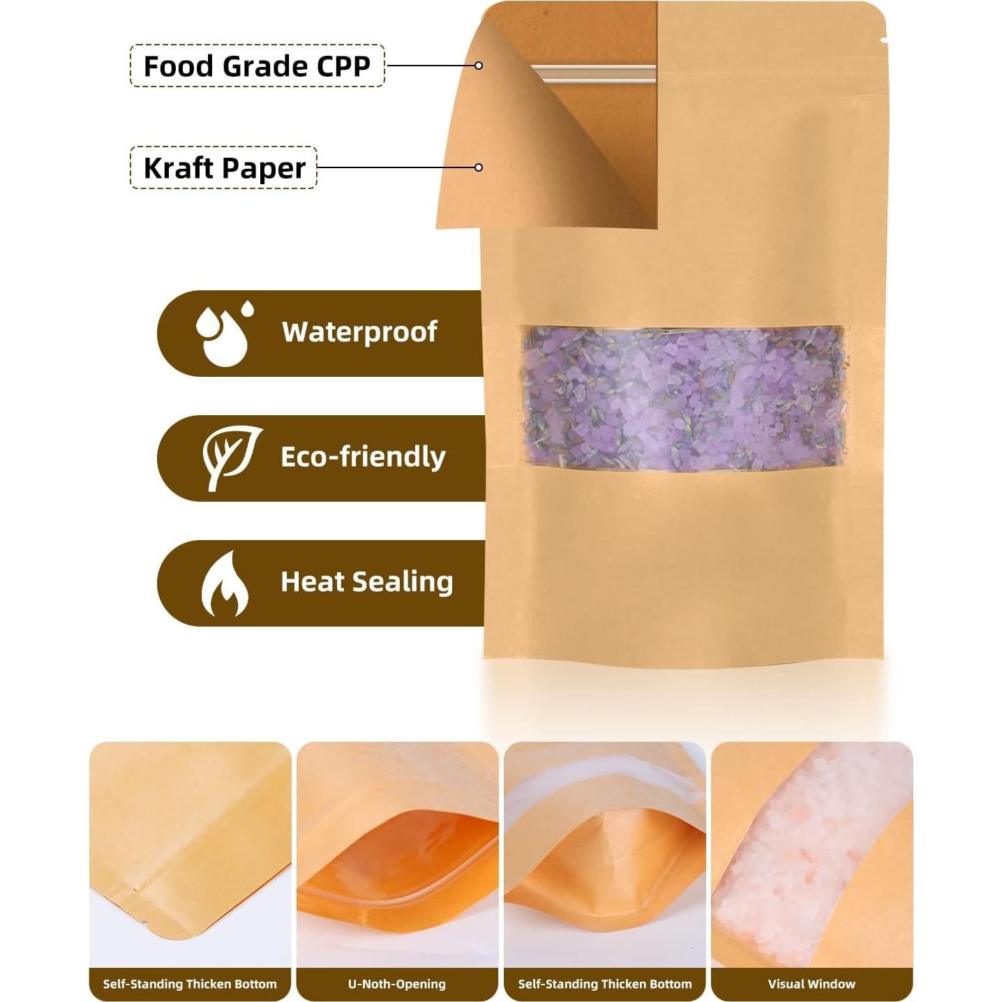 50 Bolsas de Kraft Reutilizables con Ventana 8.9x14 cm Larzack