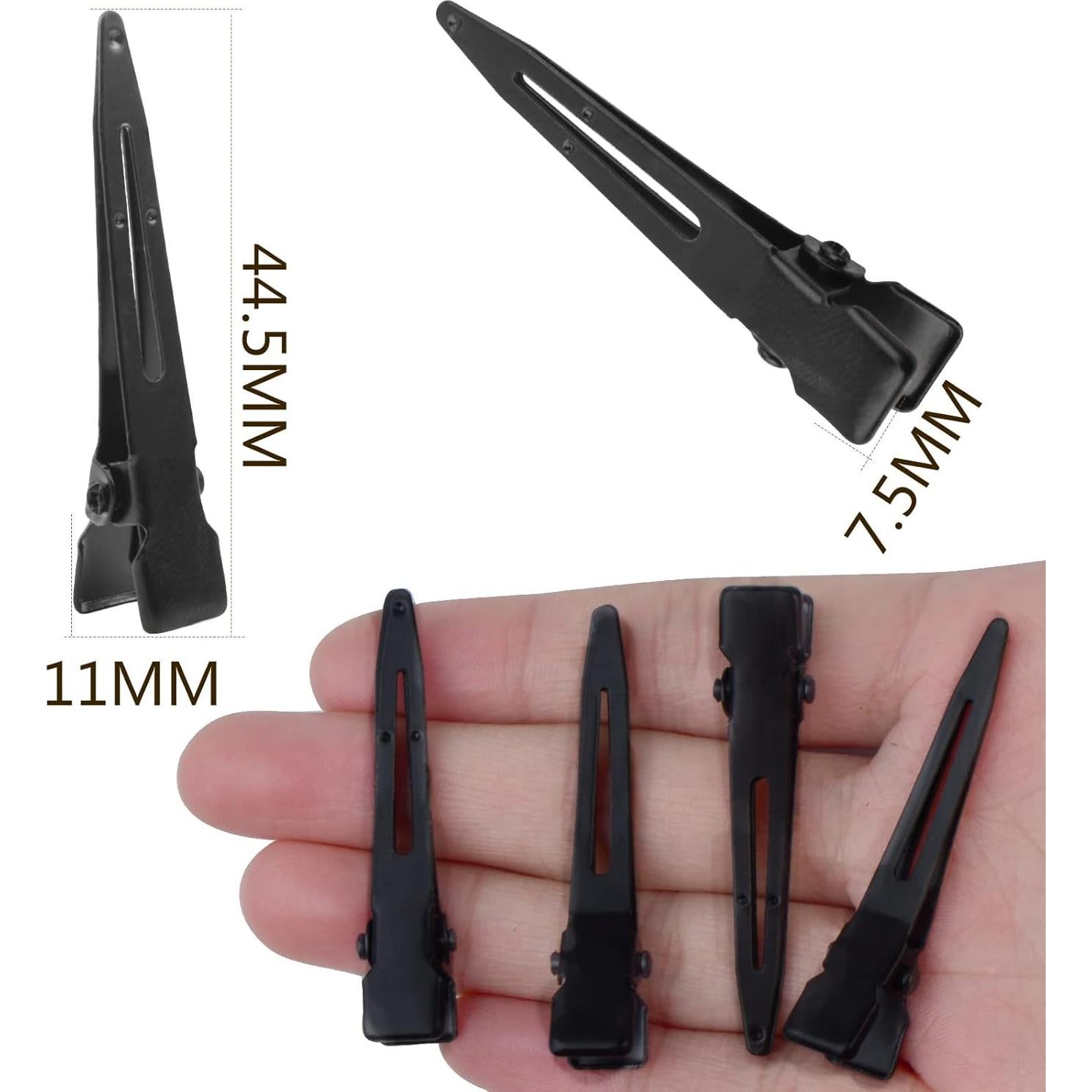 50 Clips de Pelo de Cocodrilo Aylifu Negros 44.5mm Metal