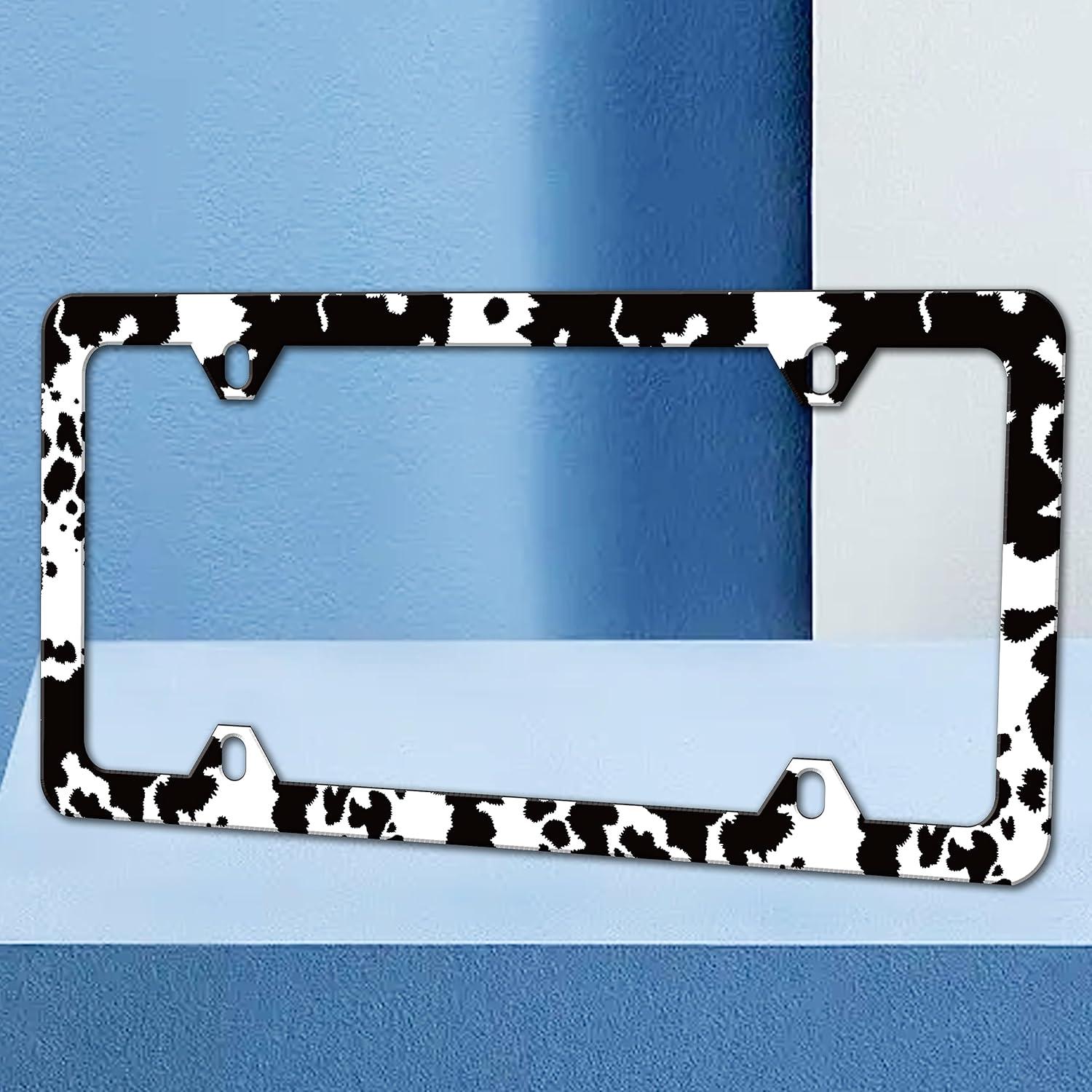 Marco de Placa de Licencia RTINRAN Vaca Negra y Blanca 30.5x15.2 cm