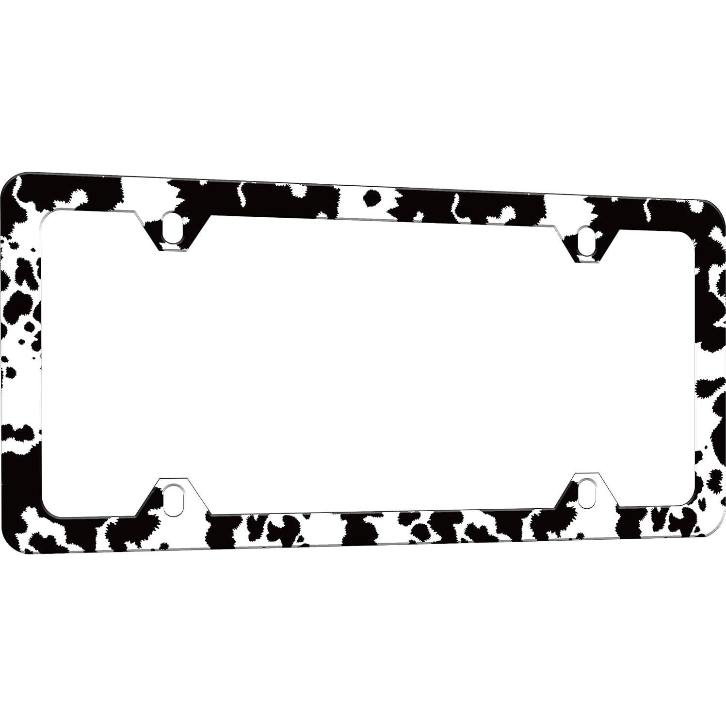Marco de Placa de Licencia RTINRAN Vaca Negra y Blanca 30.5x15.2 cm