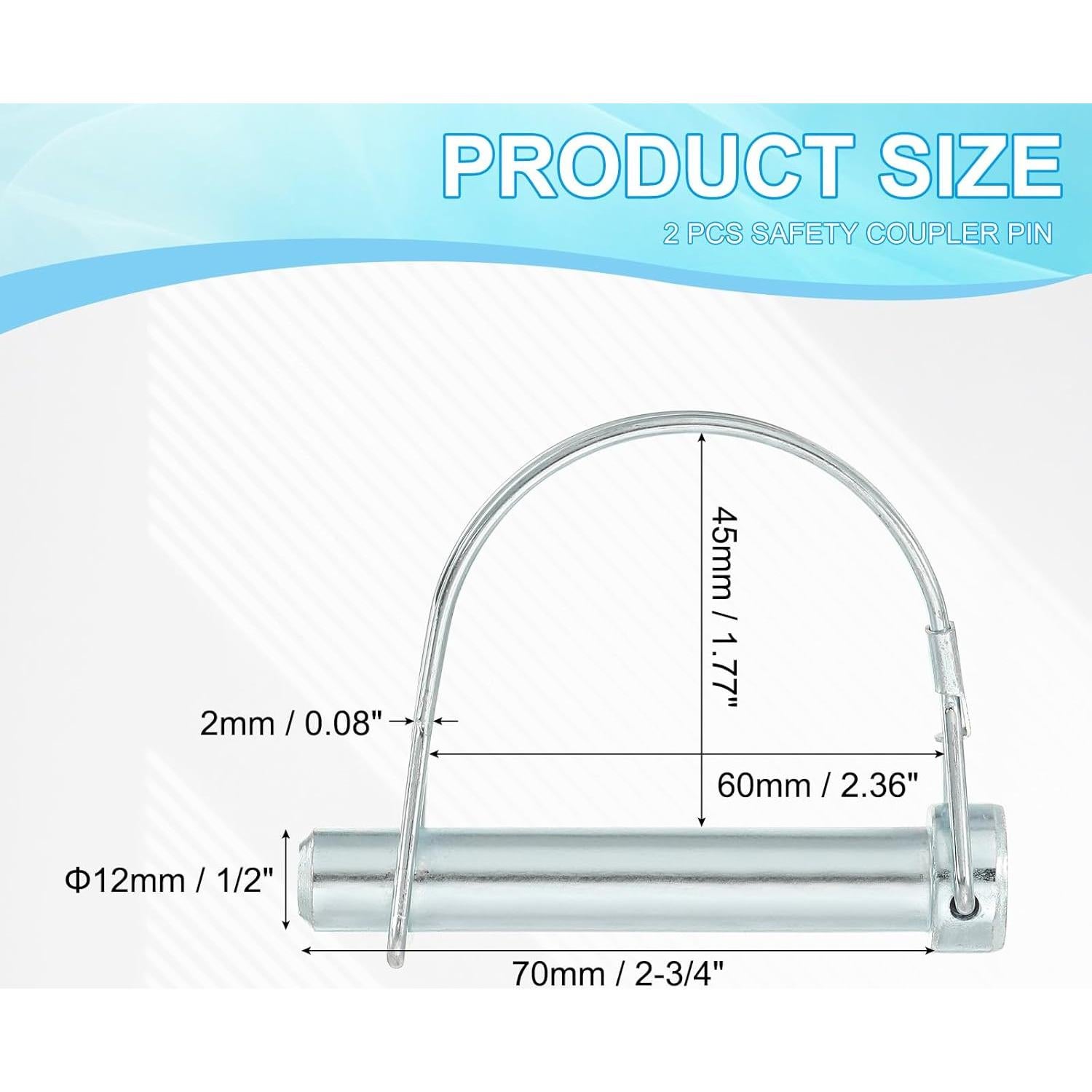 Pasador de Acoplador PATIKIL 12mm x 70mm - 2 Pcs Seguridad