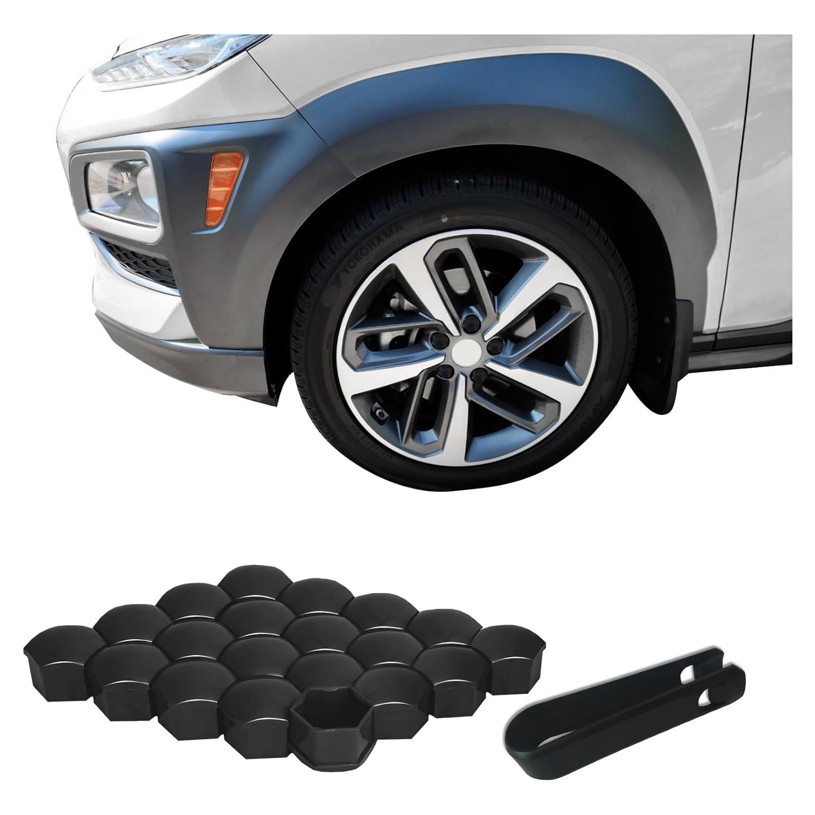 20 Cubiertas de Tuercas de Rueda QZTYTY 17mm Negro con Herramienta