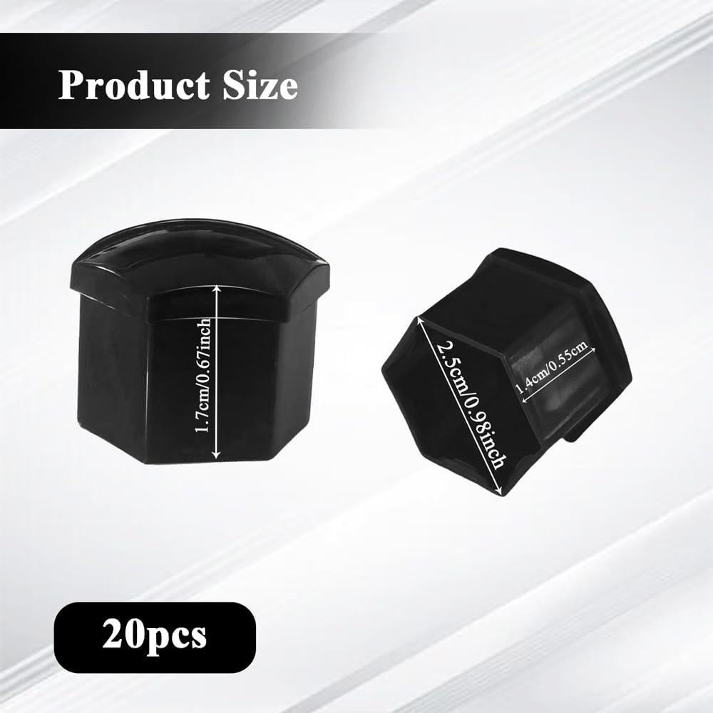 20 Cubiertas de Tuercas de Rueda QZTYTY 17mm Negro con Herramienta
