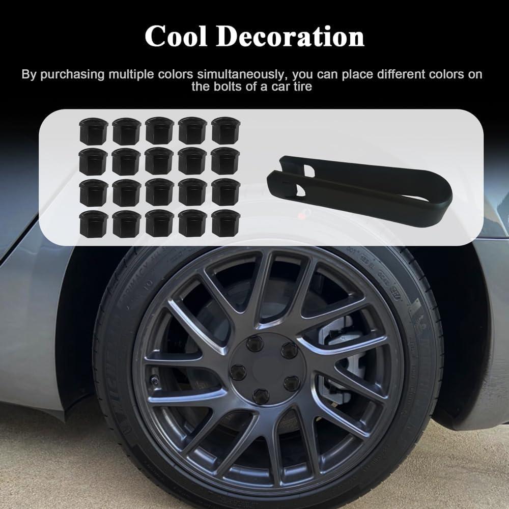 20 Cubiertas de Tuercas de Rueda QZTYTY 17mm Negro con Herramienta