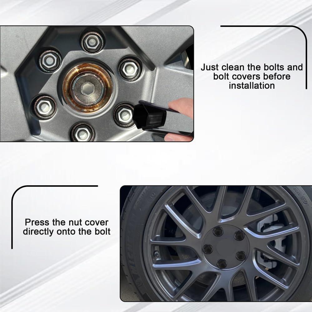 20 Cubiertas de Tuercas de Rueda QZTYTY 17mm Negro con Herramienta