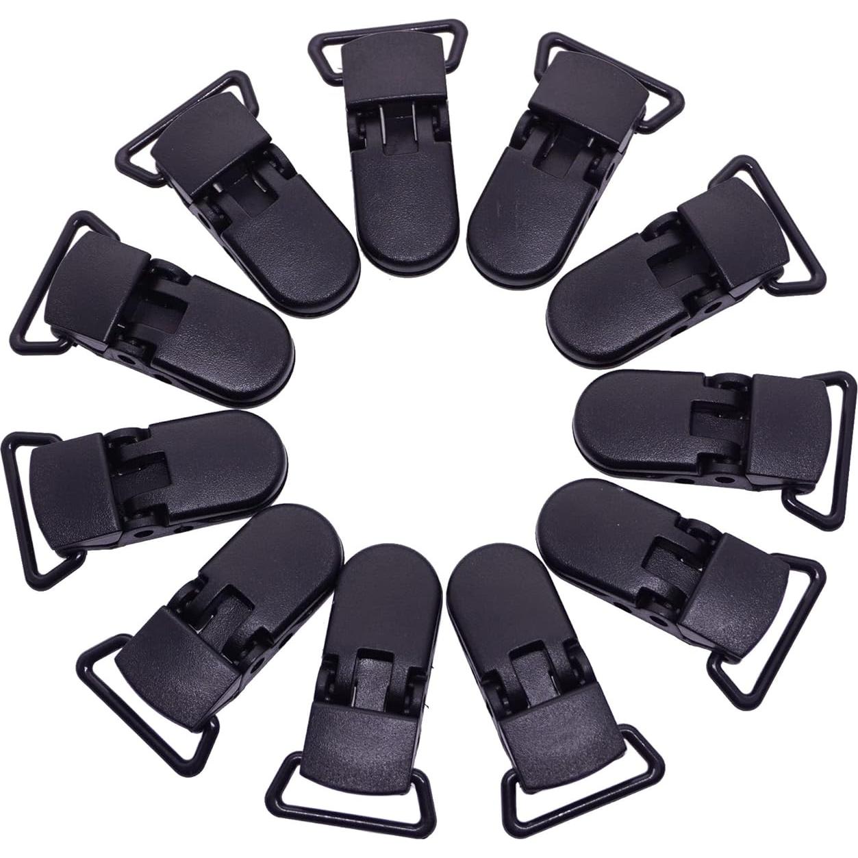 25 Clips de Chupete Plástico Negro Sutoyuen para Bebés