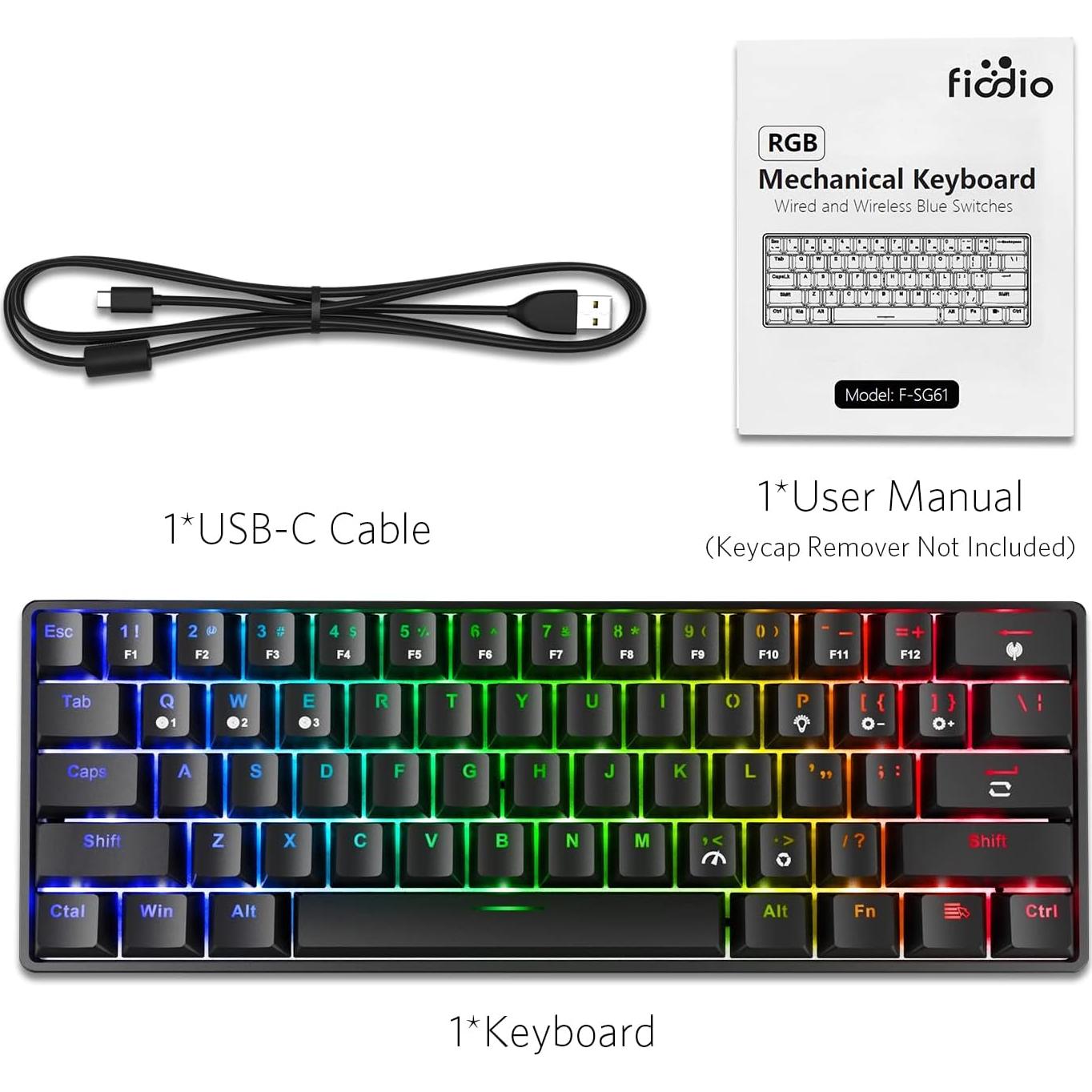 Teclado Mecánico Inalámbrico Fiodio F-SG61 RGB 61 Teclas