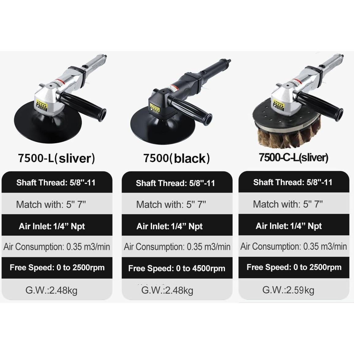 Lijadora Neumática 7 Pulgadas YPCOO 7500-C-L 2.66 kg 4500 RPM