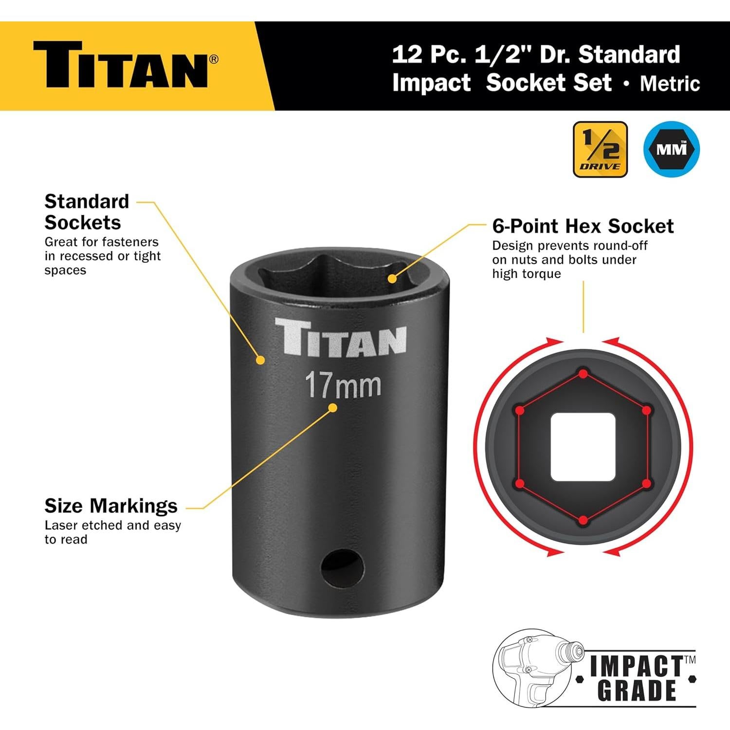 Juego de 12 Piezas de Accesorios de Impacto Titan 42201 10-22mm