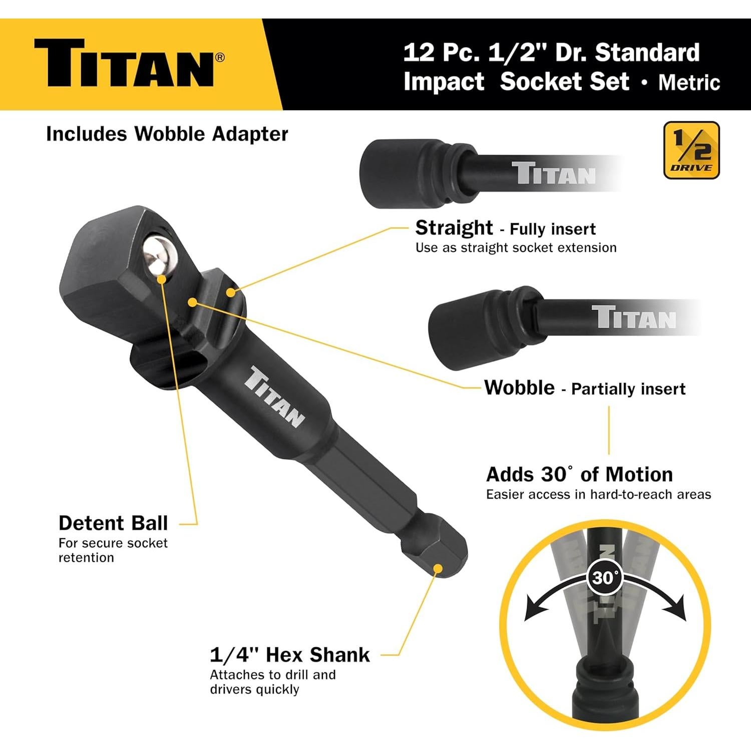 Juego de 12 Piezas de Accesorios de Impacto Titan 42201 10-22mm