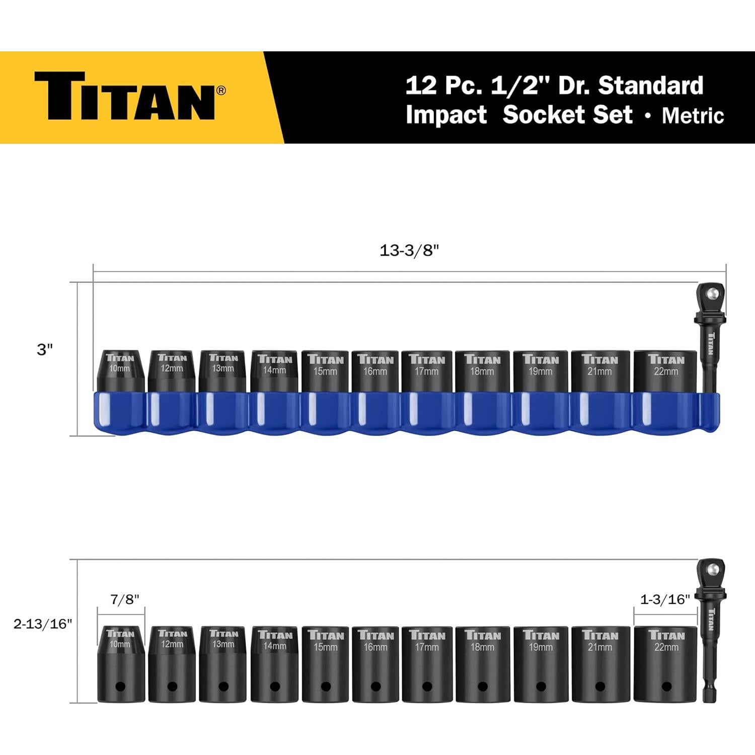 Juego de 12 Piezas de Accesorios de Impacto Titan 42201 10-22mm