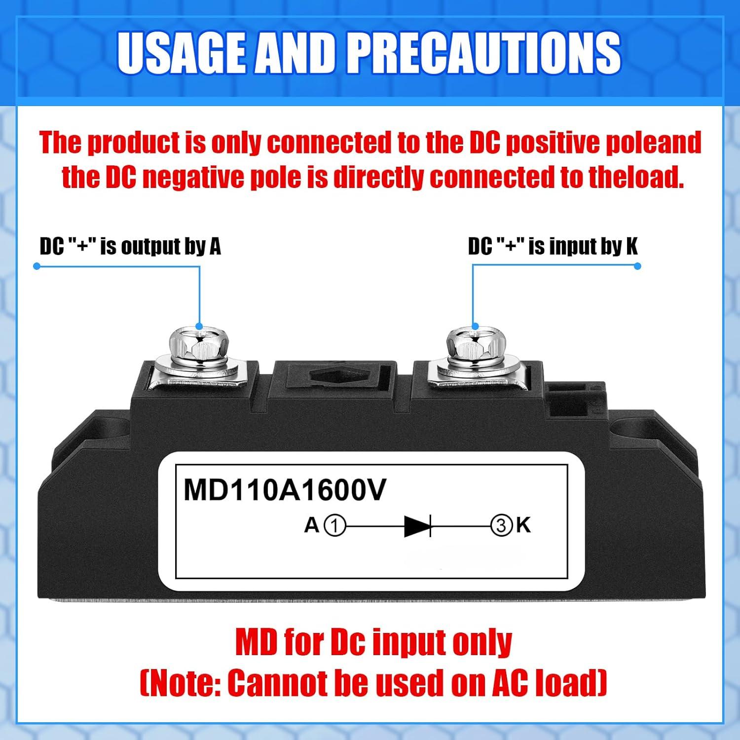 Diodo Solar Yexiya MD 110A-16 Anti Retorno 1600V 12V 24V 48V