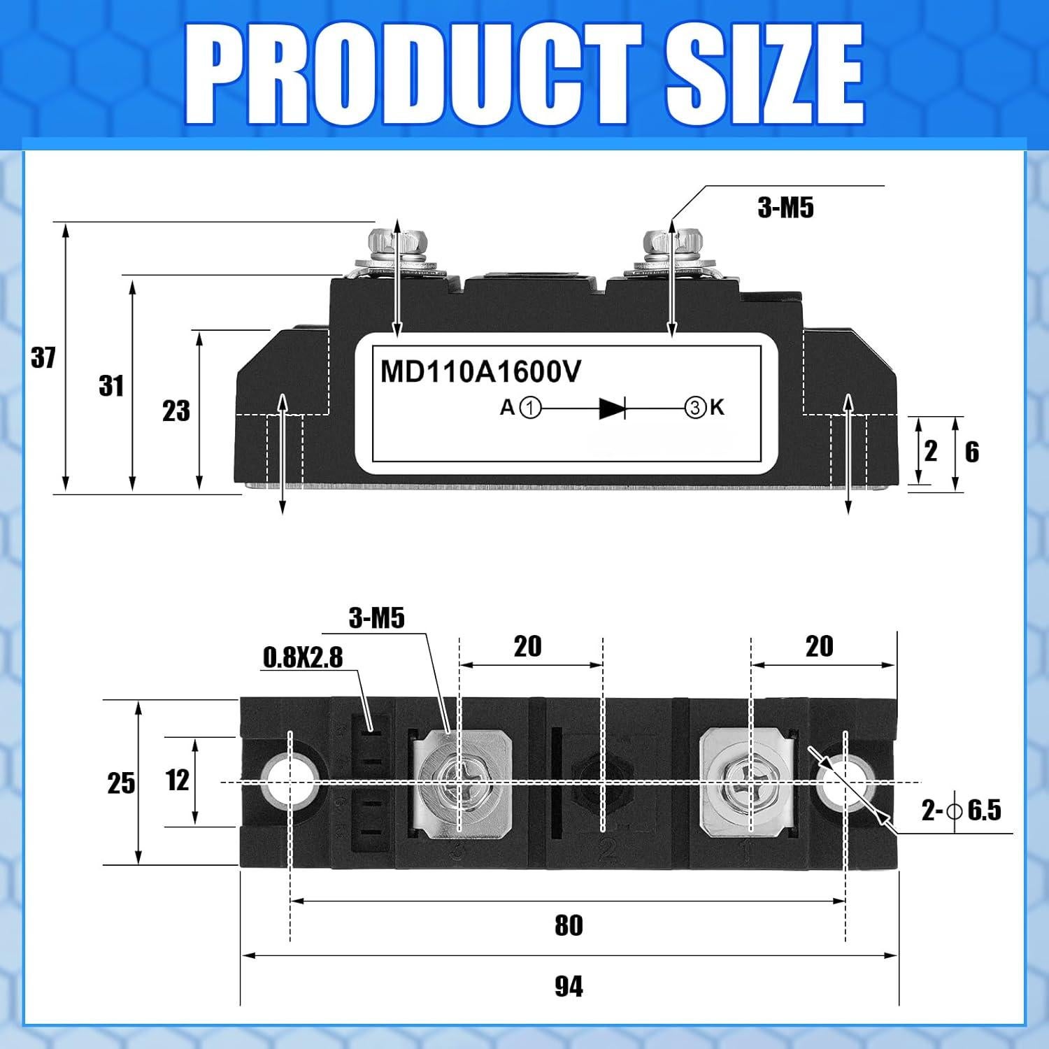 Diodo Solar Yexiya MD 110A-16 Anti Retorno 1600V 12V 24V 48V