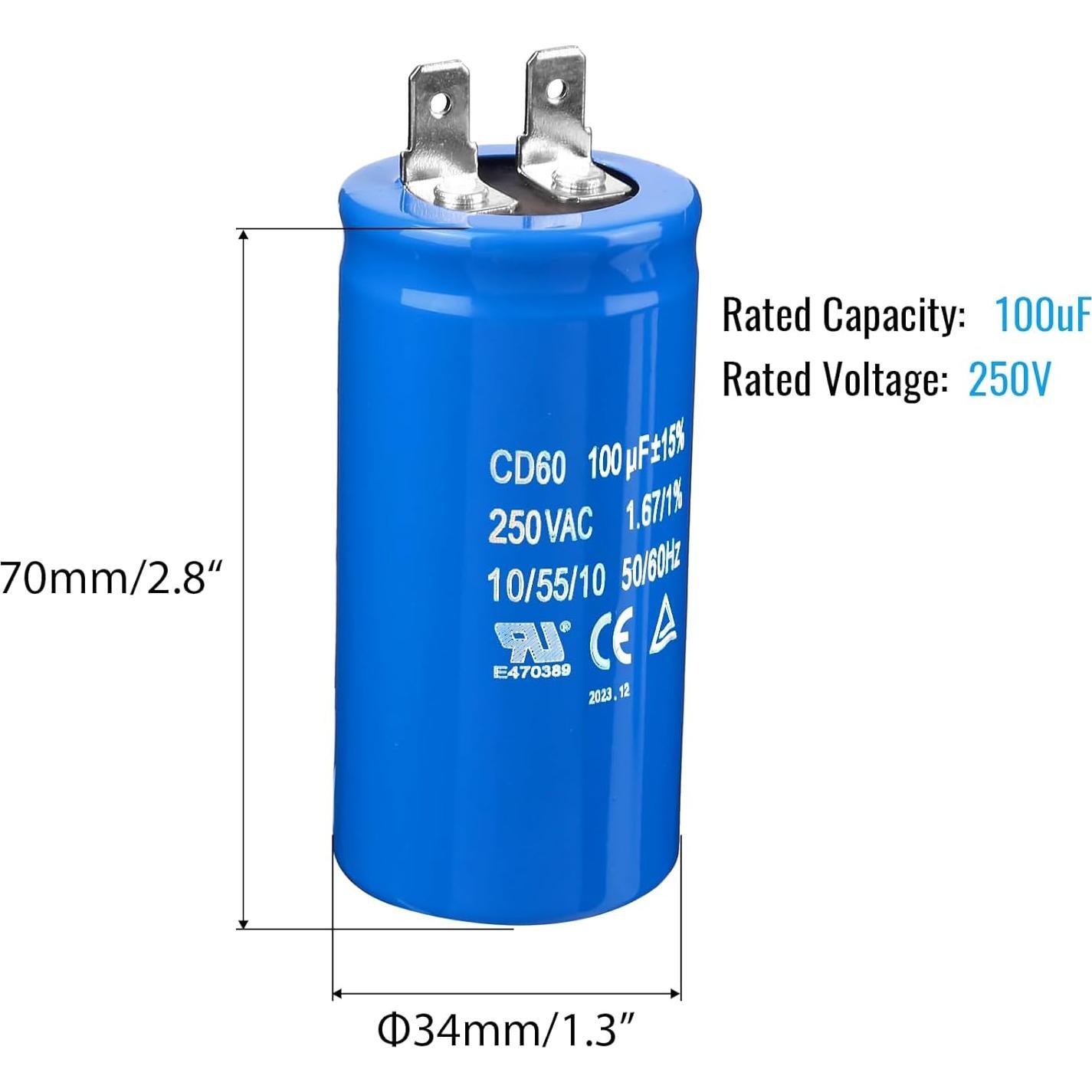Capacitor de Arranque ZOWZEA CD60 100uF 250V para Motor