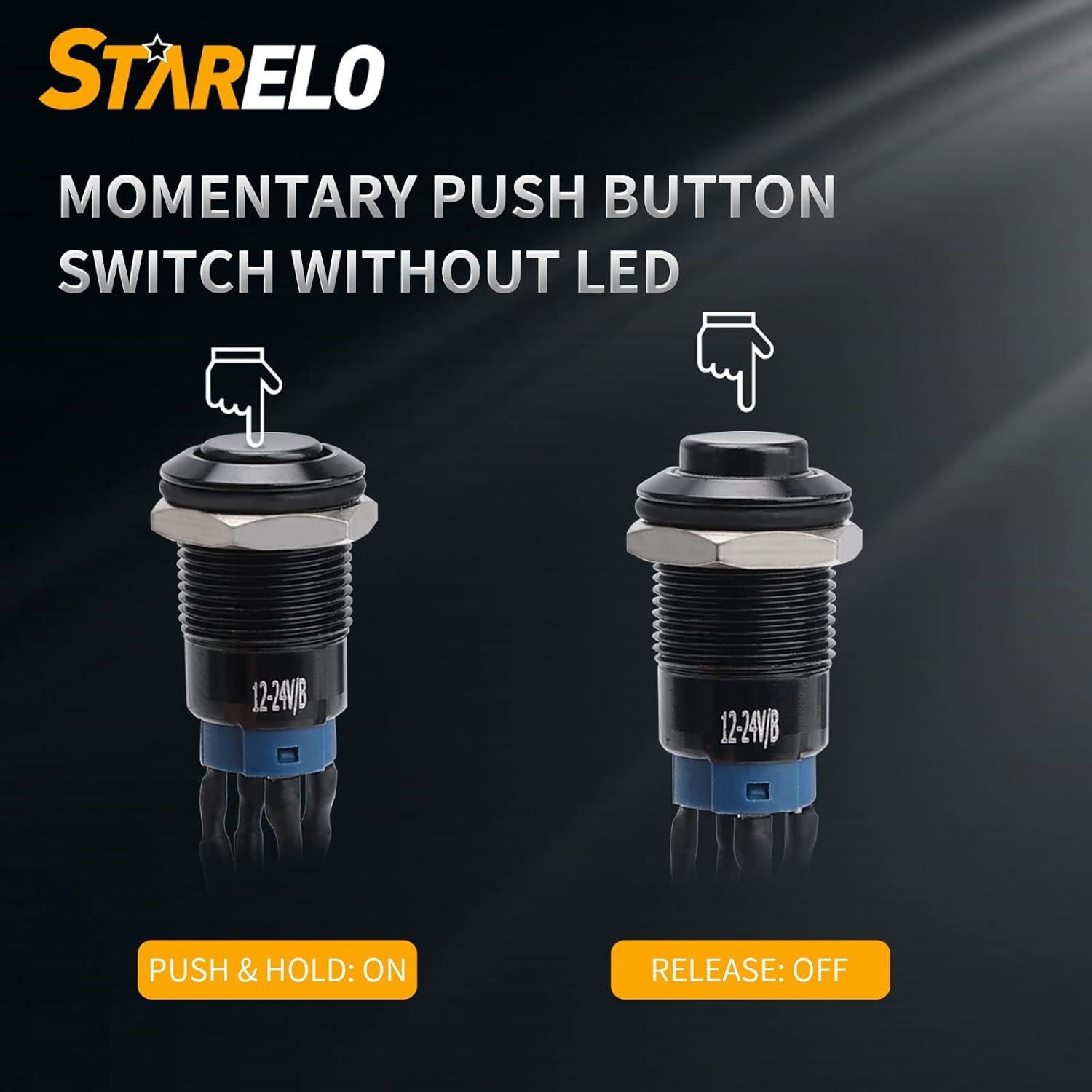 Interruptor Momentáneo LED 12mm STARELO 5pcs Carcasa Negra