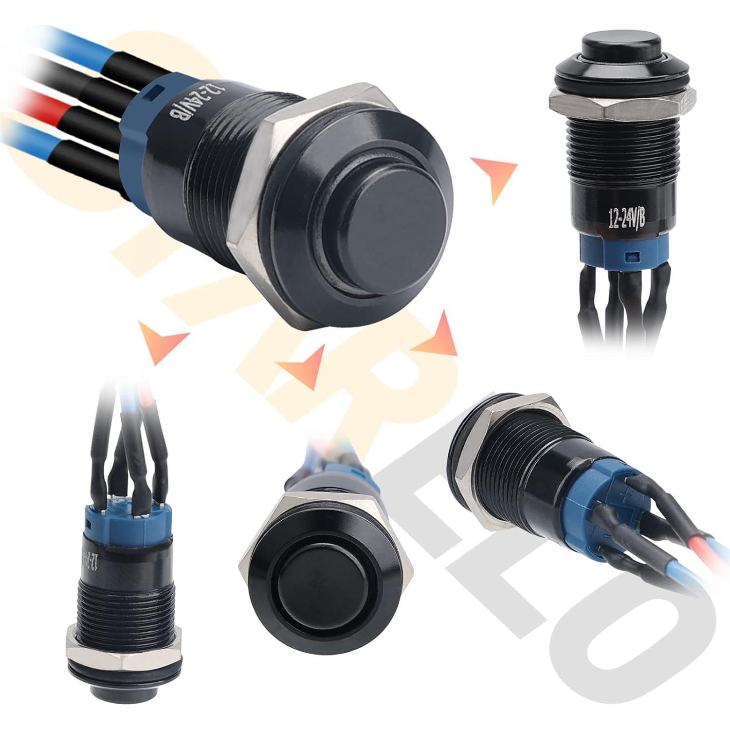 Interruptor Momentáneo LED 12mm STARELO 5pcs Carcasa Negra