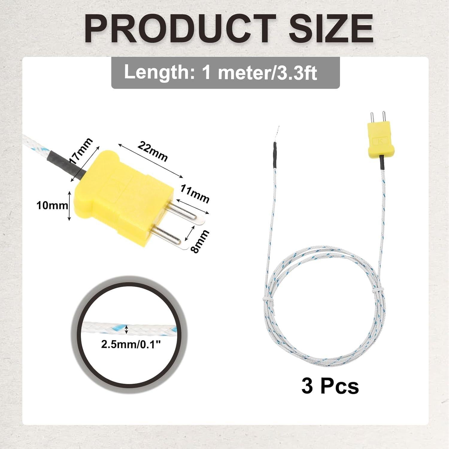 Sensor de Temperatura Tipo K MECCANIXITY 3 Pcs 1m -50 a 400C