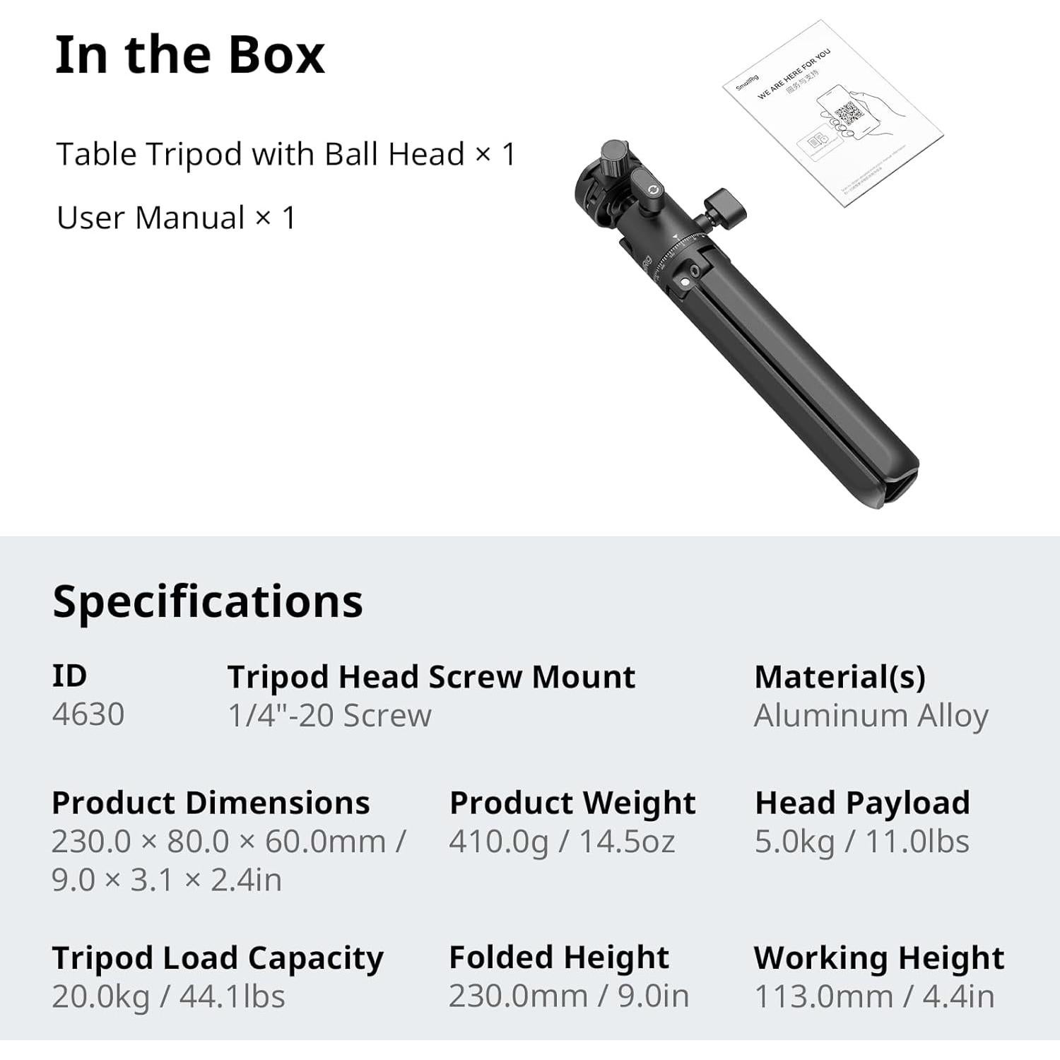 Trípode Compacto SmallRig 4630 para DSLR y Smartphone