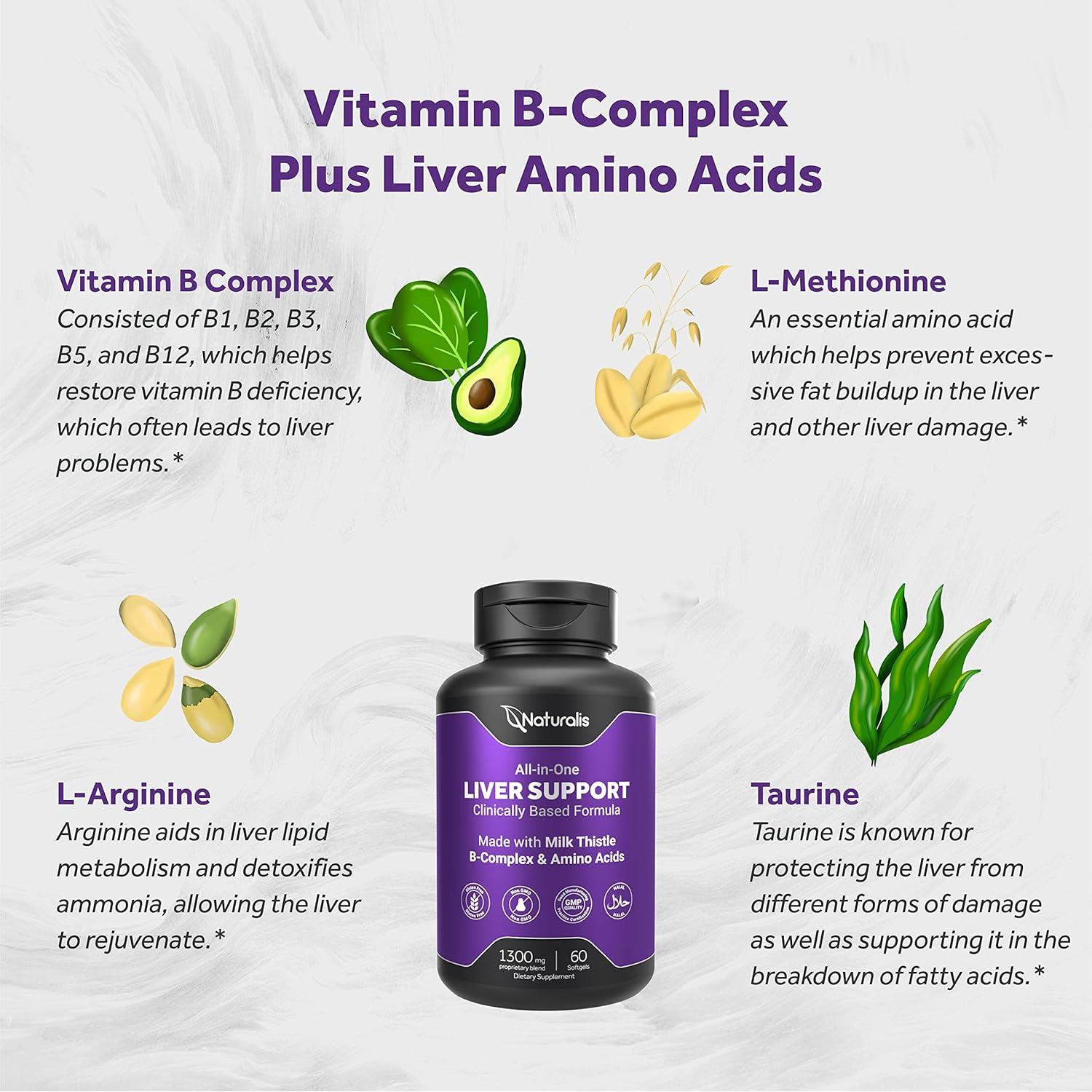 Silymarina 1300mg Naturalis con Complejo B y Aminoácidos - 60 Cápsulas