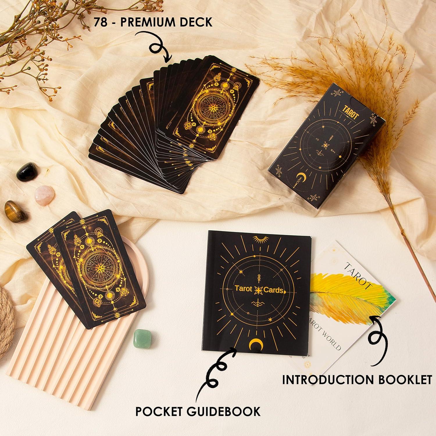 Set de Tarot SUGEYA 78 Cartas Negras con Guía y Accesorios