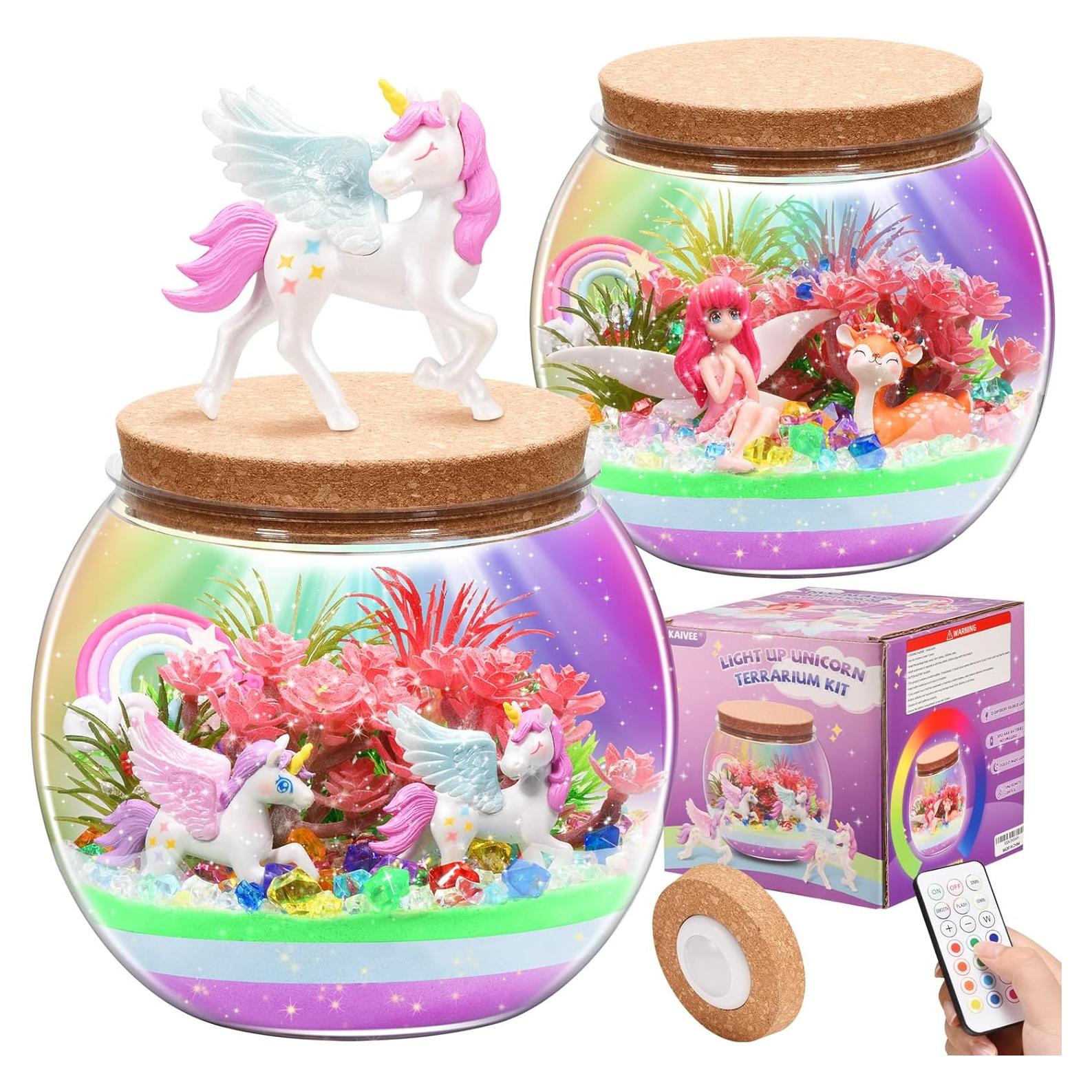 Kit de Terrario Unicornio y Hada Iluminado Kaivee 2 en 1