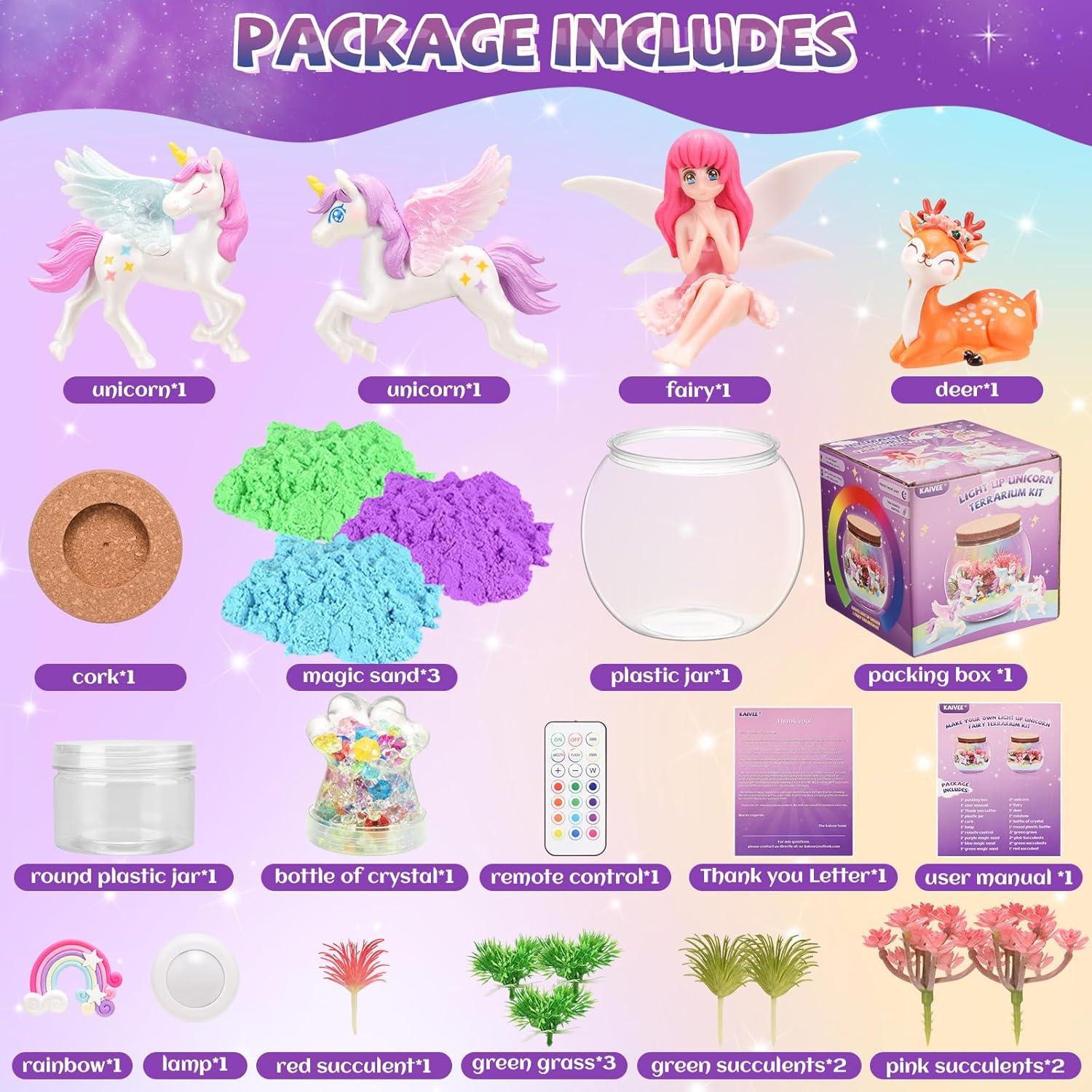 Kit de Terrario Unicornio y Hada Iluminado Kaivee 2 en 1