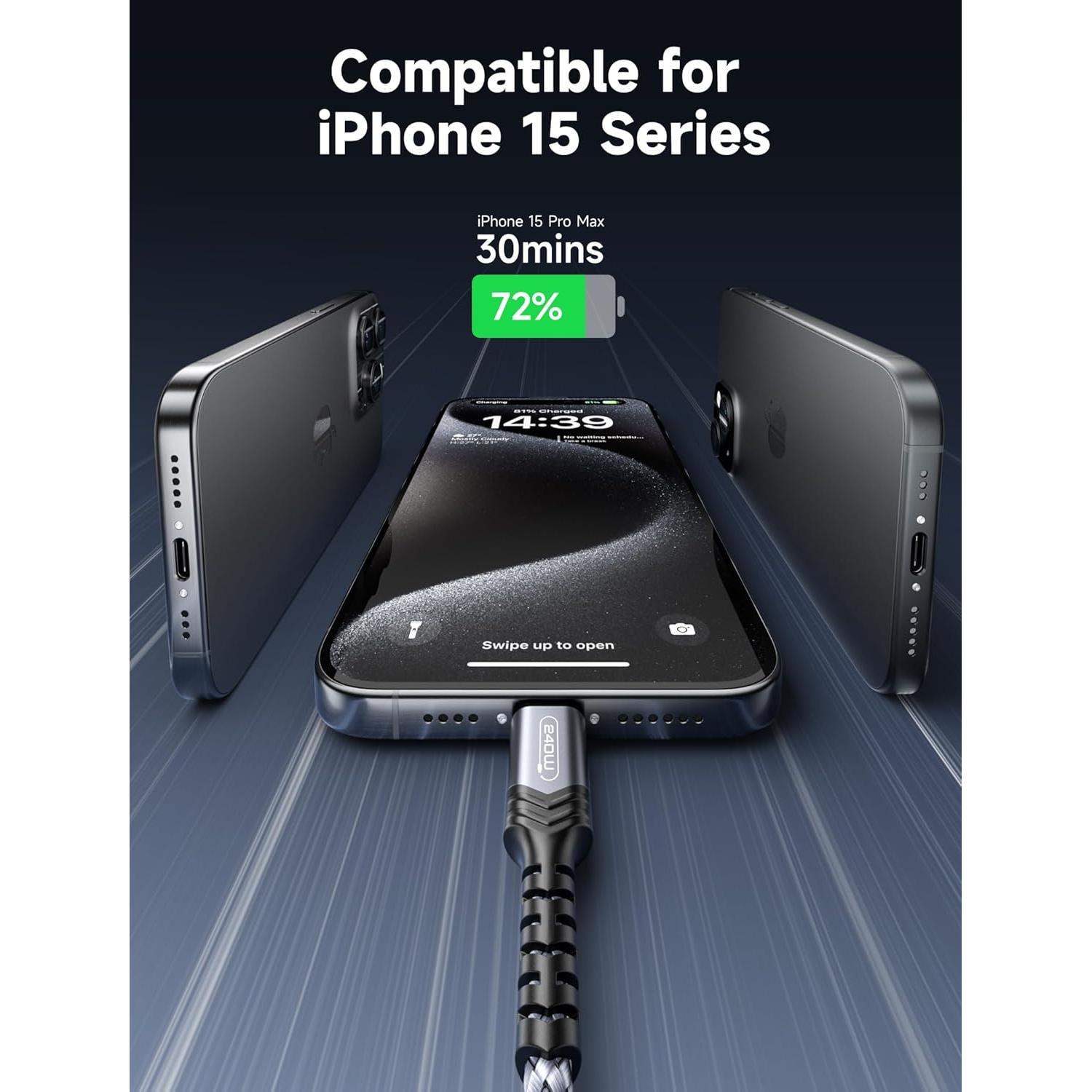 Cable USB C a C JSAUX 240W 2.0m Carga Rápida Gris